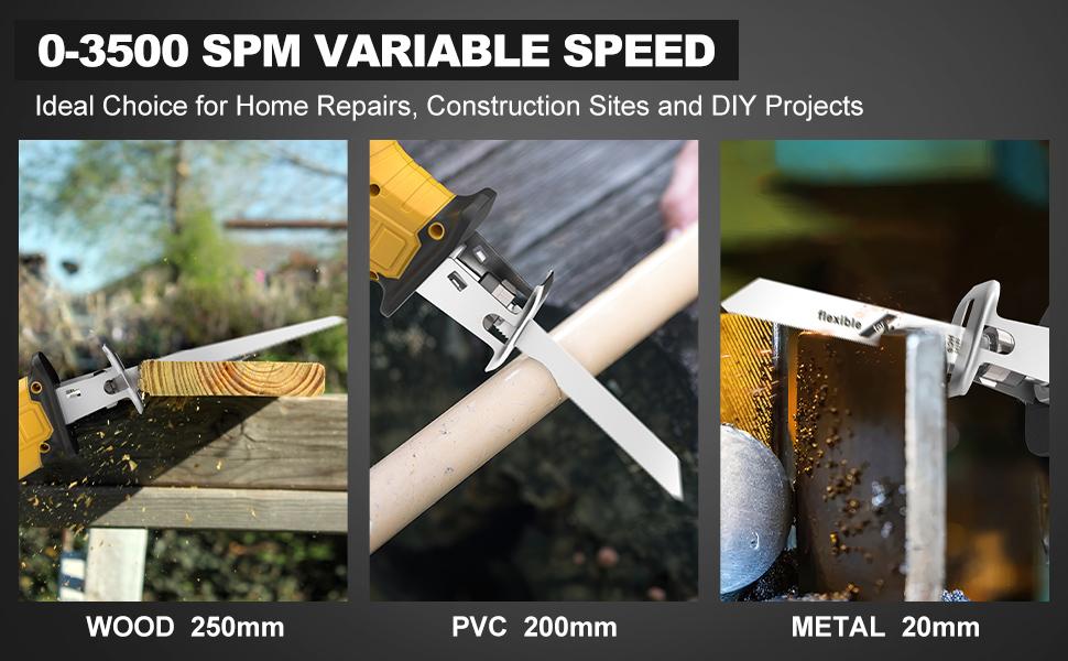 Reciprocating Saw for DeWalt 20V Battery, 3 Variable Speed, Brushless Tool-Free Blade Change, 4 Saw Blades for Metal Wood PVC Cutting
