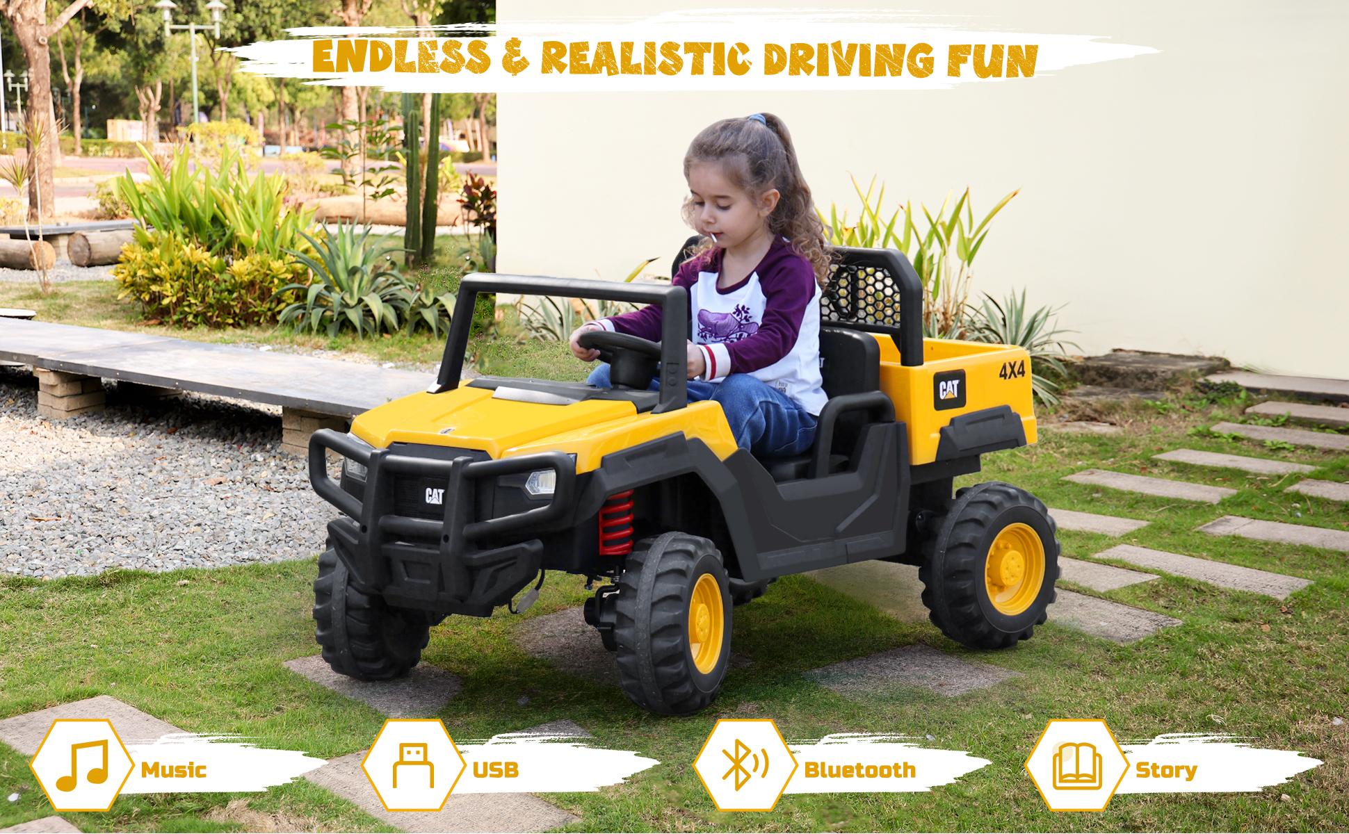 ANPABO 24V Licensed Caterpillar Ride On Dump Truck, 4X100W Powerful Motors, Up to 5Mph, Parent Remote Control, Electric Construction Vehicle w/Dump Bed and Shovel High Performance