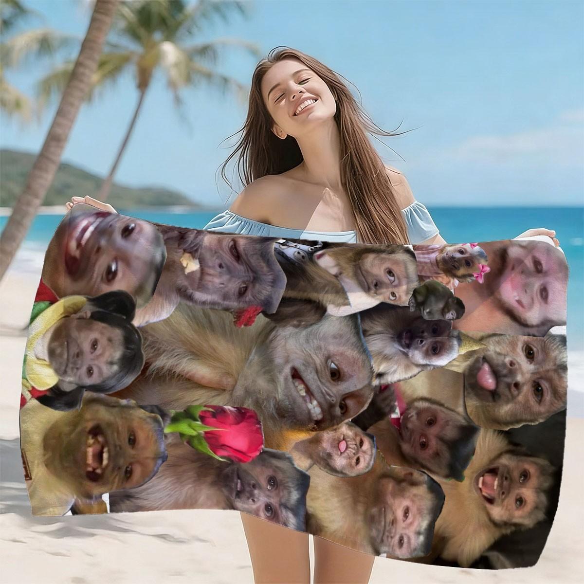 Funny Monkey Patch Beach Towel, High Weight Quick-Dry Fabric, Soft Skin-Friendly, Absorbent and Fast Drying, Reusable Gift for Memes Fans