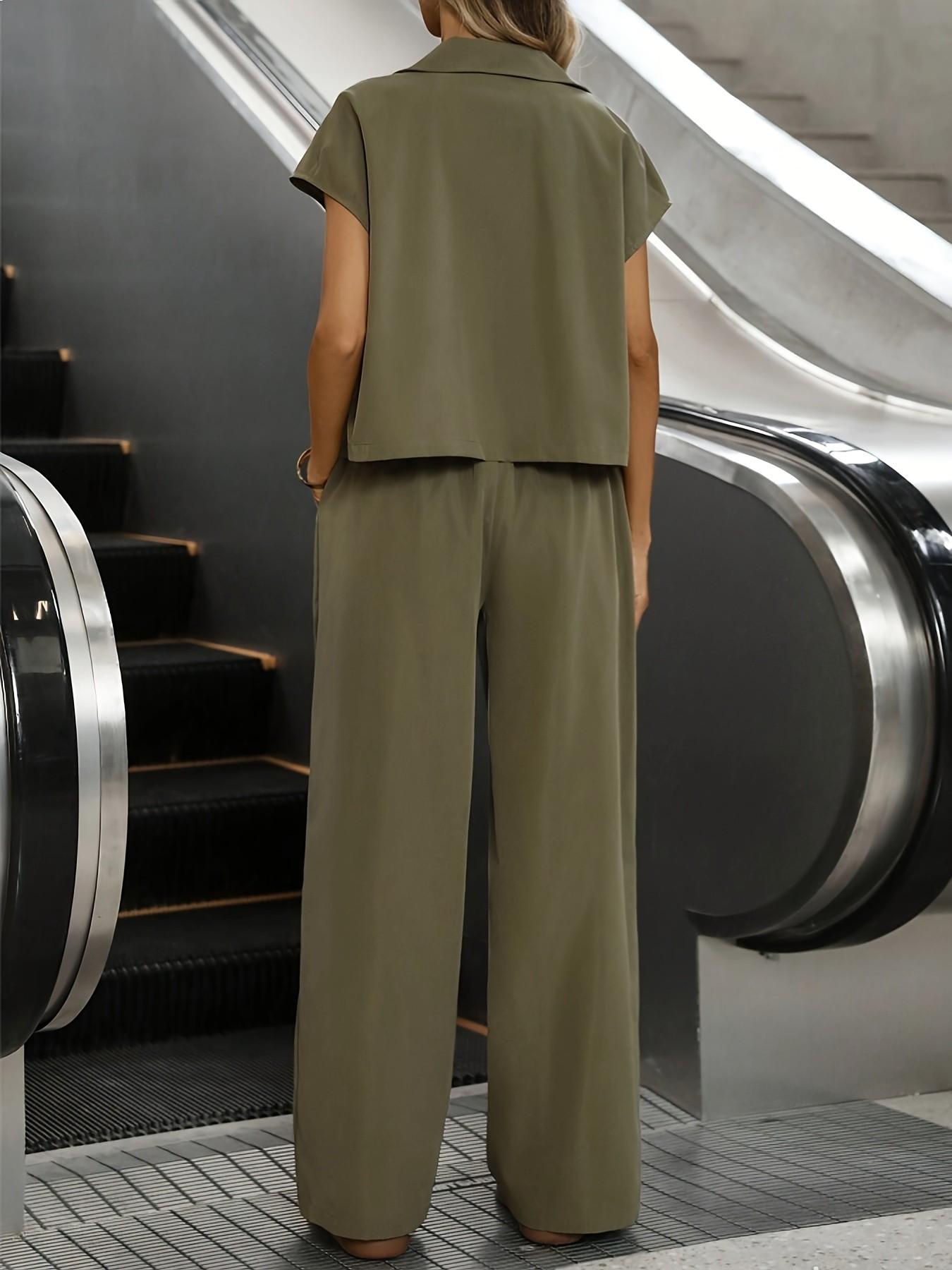Women's Workwear Shirt & Long Pants Set, Outfit, Spring Summer New Arrival, Commuter Casual, Two-Piece Ensemble for Daily Wear