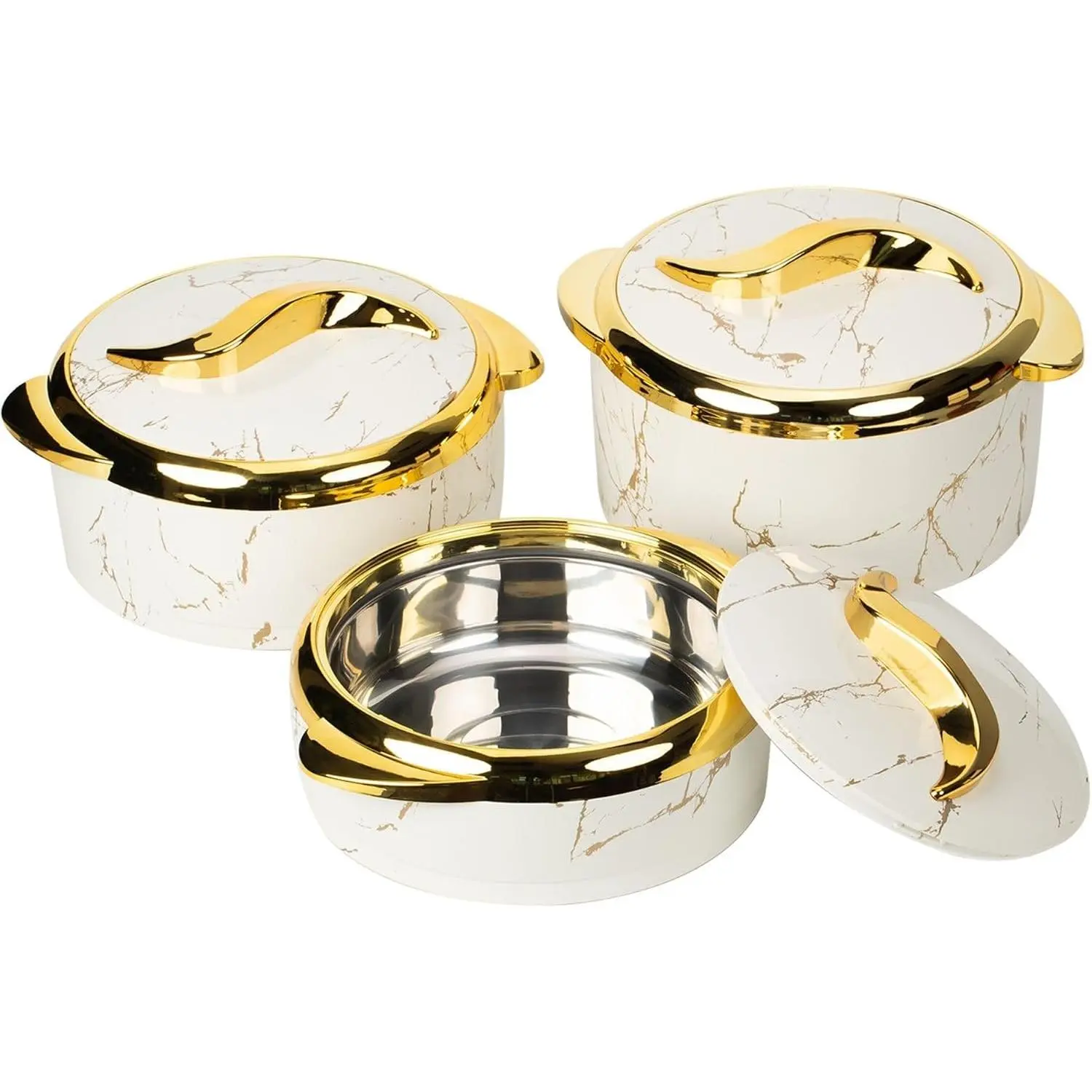3-Count Insulated Casserole Dishes Bakeware Set - 2.6/2.1/1.6 Qt Thermal Serving Bowls with Handles, Stainless Steel Liner
