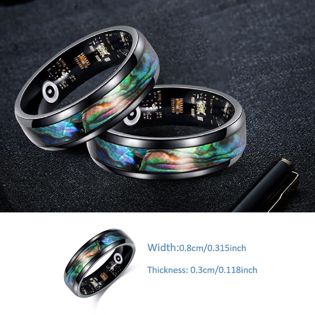 Colorful Abalone Shell Smart Ring, Step Counter Fitness Tracker, Sleep Monitor, Rechargeable USB, Wireless, Battery-Powered