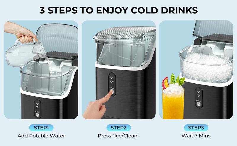 Nugget Ice Maker Countertop with Soft Chewable Pellet Ice, Pebble Portable Ice Machine with Ice Scoop,34lb in 24Hrs, Self-Cleaning,One-Click Operation, Suitable for Kitchen, Office, Home