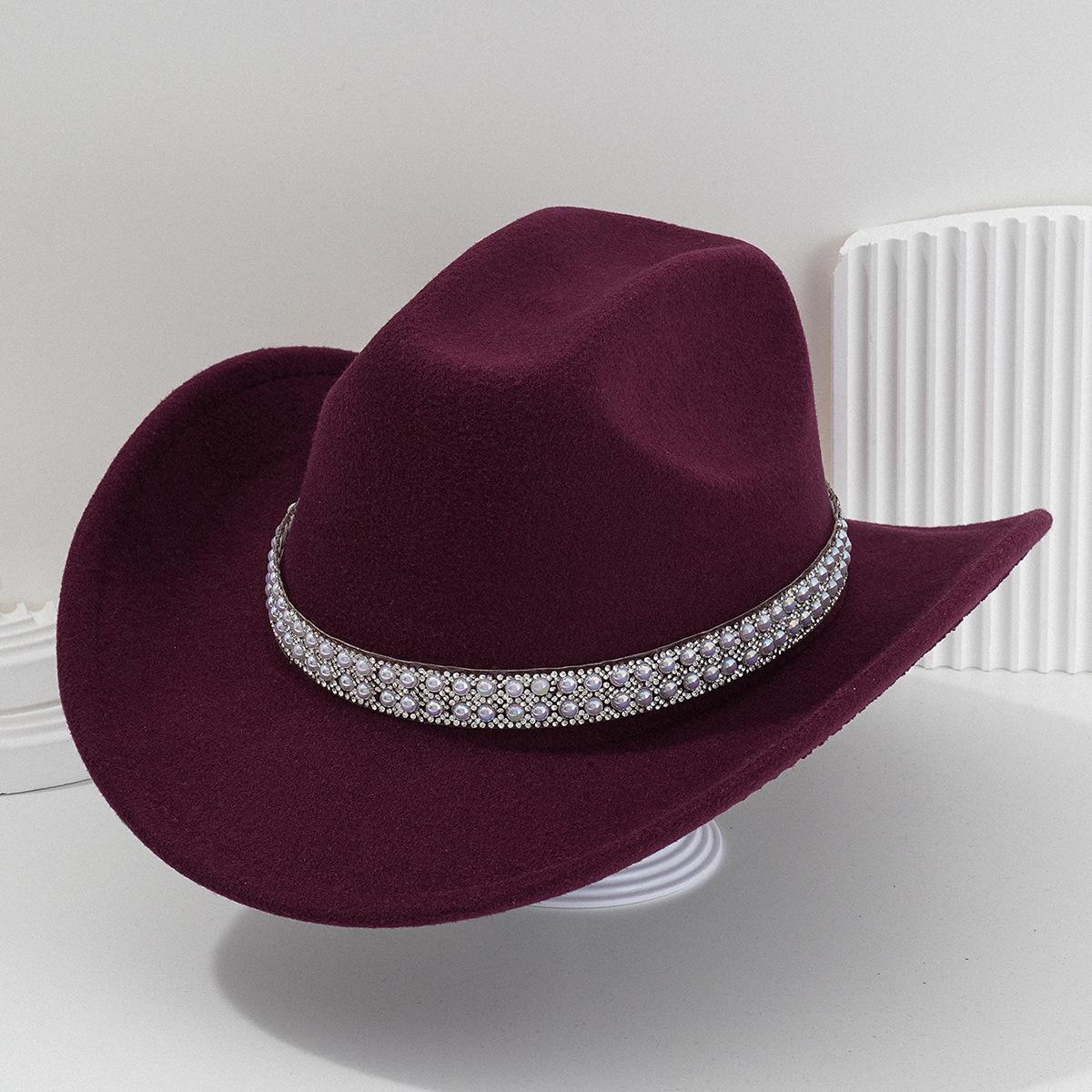 Ladies' gender-neutral western cowboy hat, stylish hat, classic cowboy hat, round pearl with rhinestone gem accessories hat, foreign trade bridal top hatSpeedy Smarts