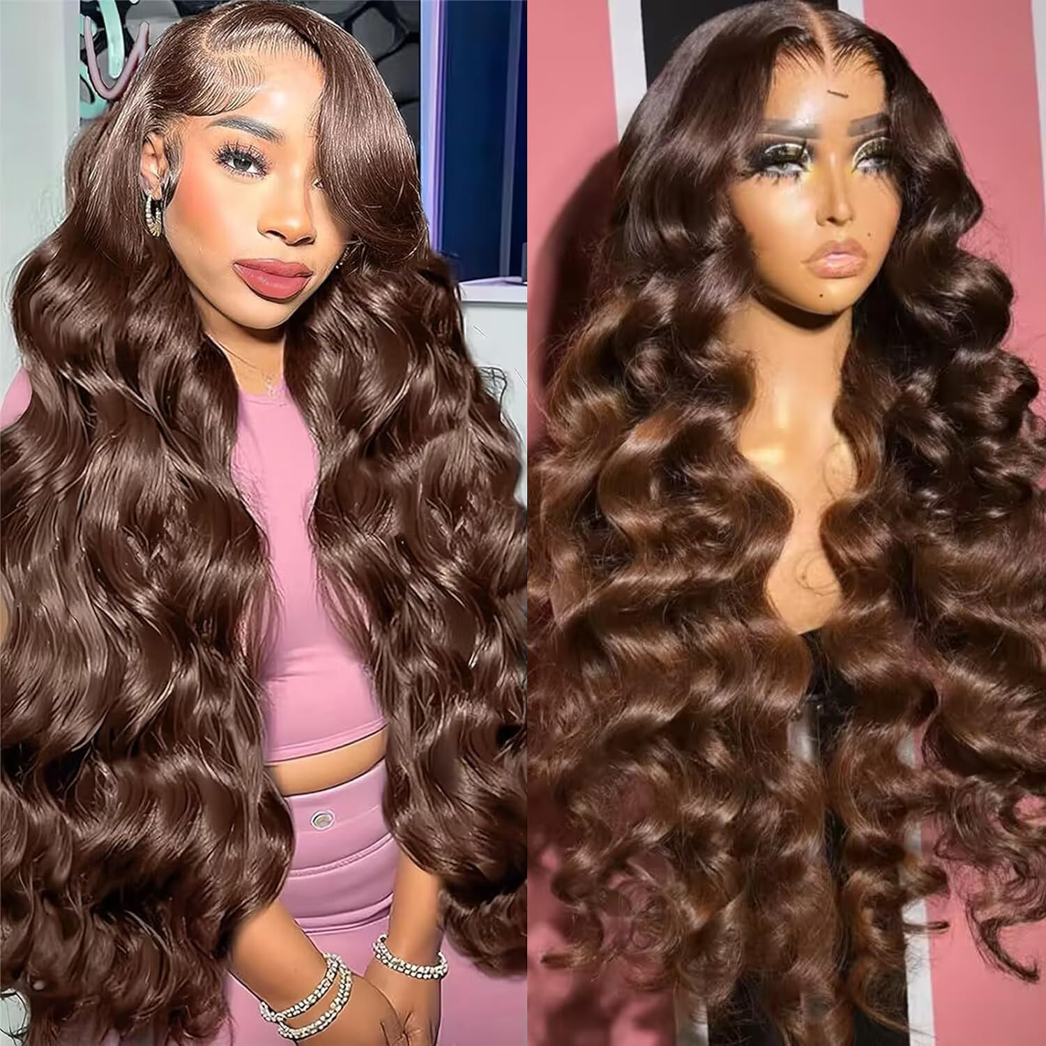 30 Inch Chocolate Brown Lace Front Wig human hair for Women 13x4 HD Body Wave Lace Frontal Wigs Glueless Wigs Pre Plucked with Baby Hair 180% Density