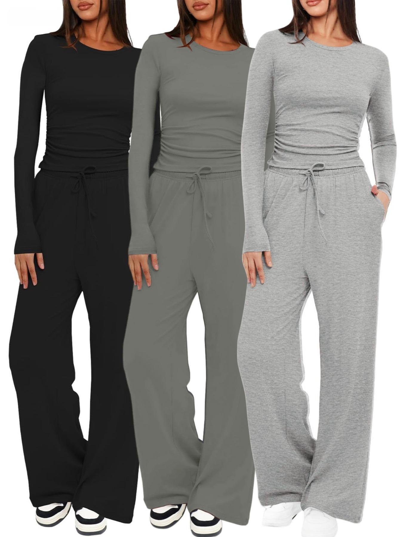 Women's 2-Piece/6-Piece Plain Slim-Fit Long Sleeve Top Pants Sleepwear Set, Pajama Set, Soft Comfortable Homeewear, Home Leisure Wear, Casual Yoga Wear, Loungewear, Loungewear Nightwear Set