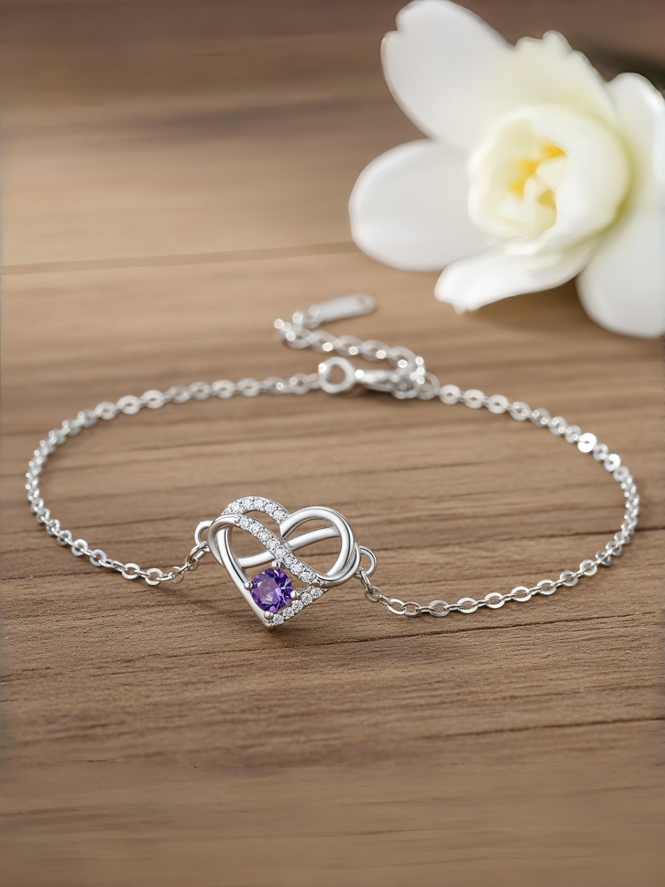 Infinite Heart Crown · Amethyst Bracelet Rhinestone heart infinity bracelet, luxury and fade-resistant.Paired with a purple preserved rose gift box.Perfect gift for birthdays, Mother’s Day and Valentine’s Day.