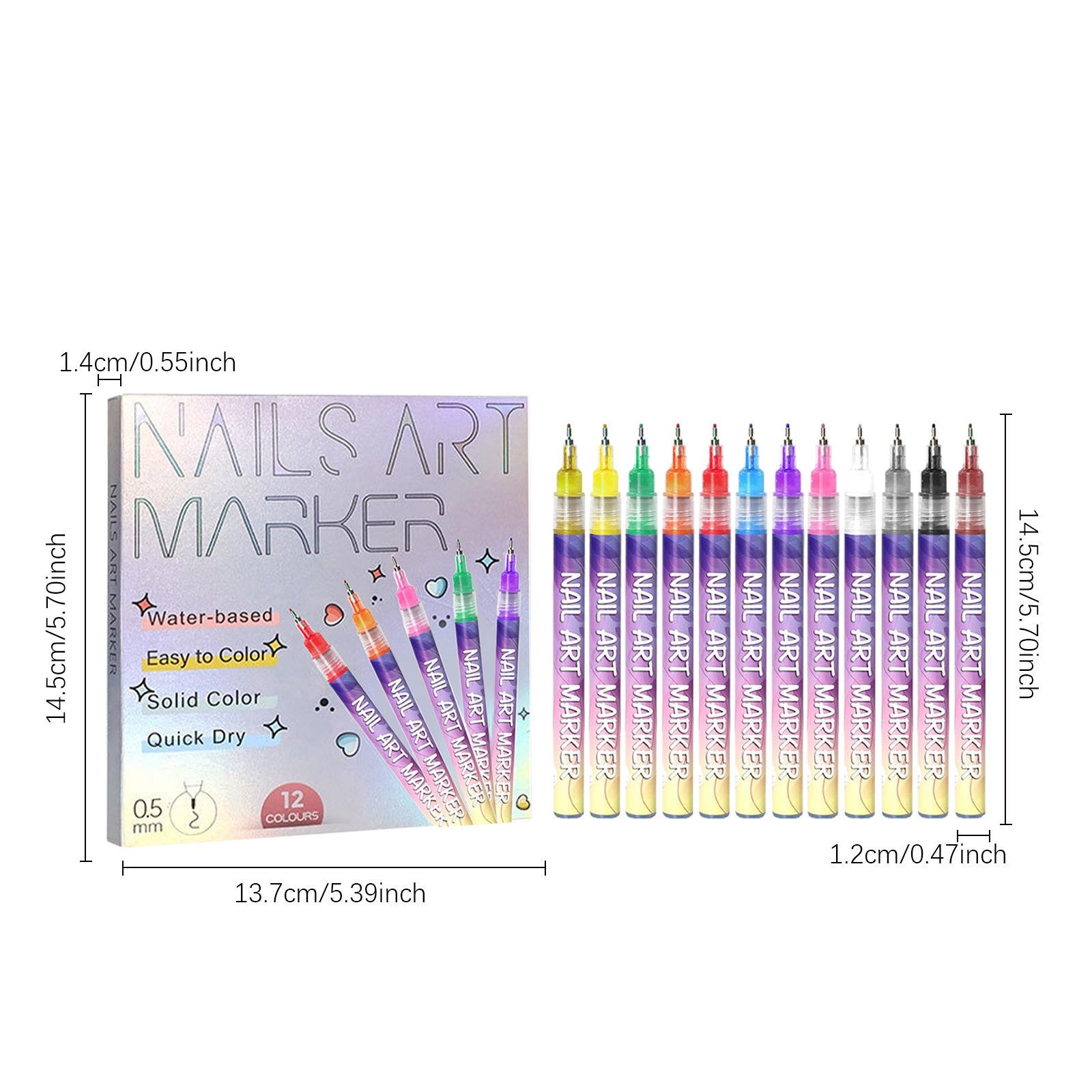 1 Box 12 Color Nail Polish Pens, 3D Manicure Pen Set, Nail Dot Painting Brush, DIY Nail Art Marking Drawing Pen, Nail Design Pen