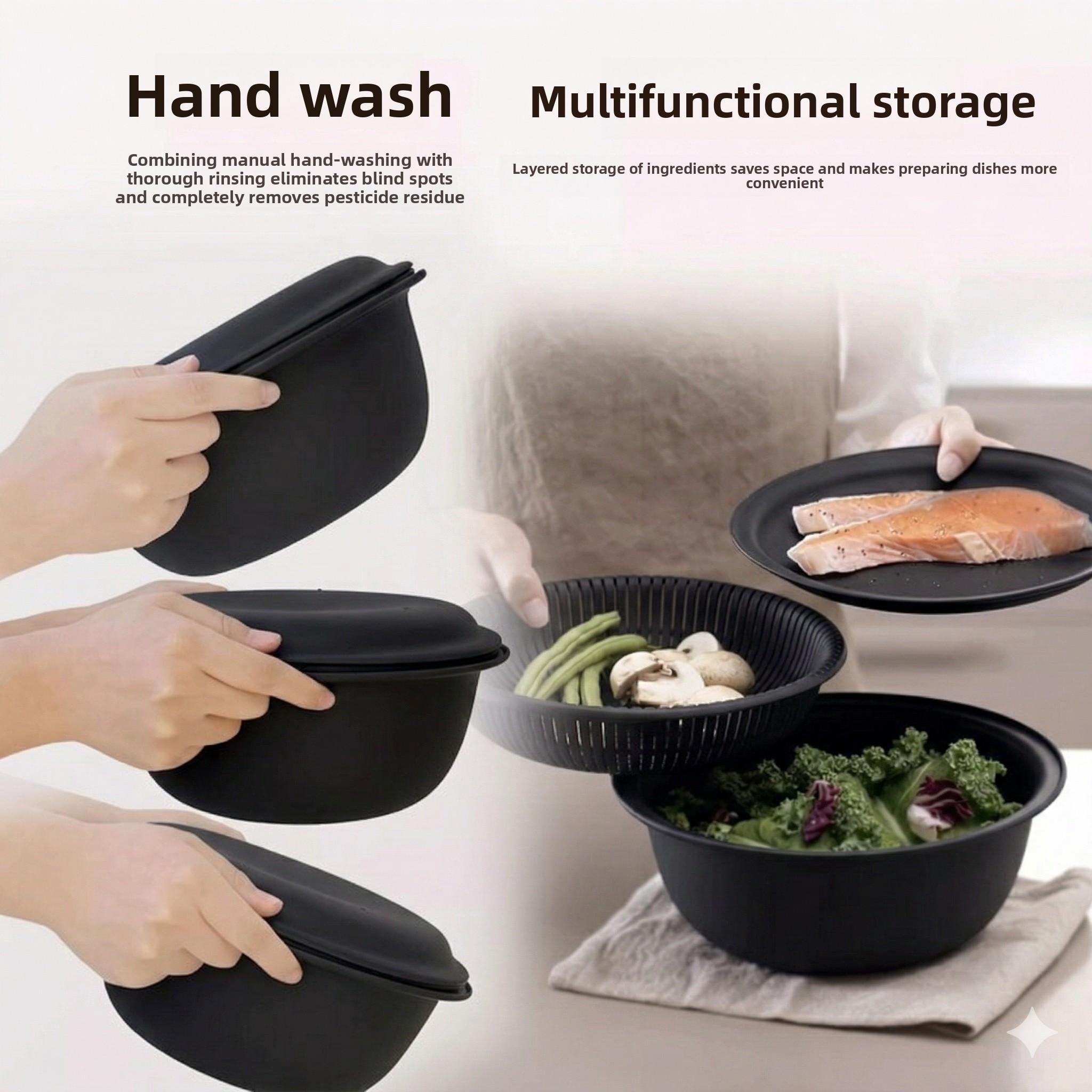 3-Layer Multi-functional Drain Basket - Microwave Safe Vegetable & Fruit Colander, Versatile Kitchen Strainer Set for Food Prep