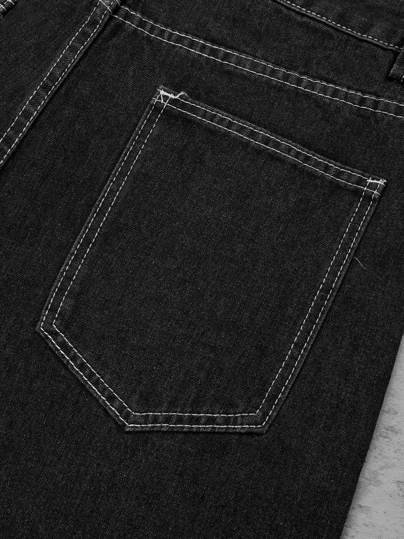 Men/women Loose Fit Wide Leg Denim Jean Bermuda Shorts, Street Style Hip-Hop Embroidered Floral Pants, Zipper Fly Pockets Design