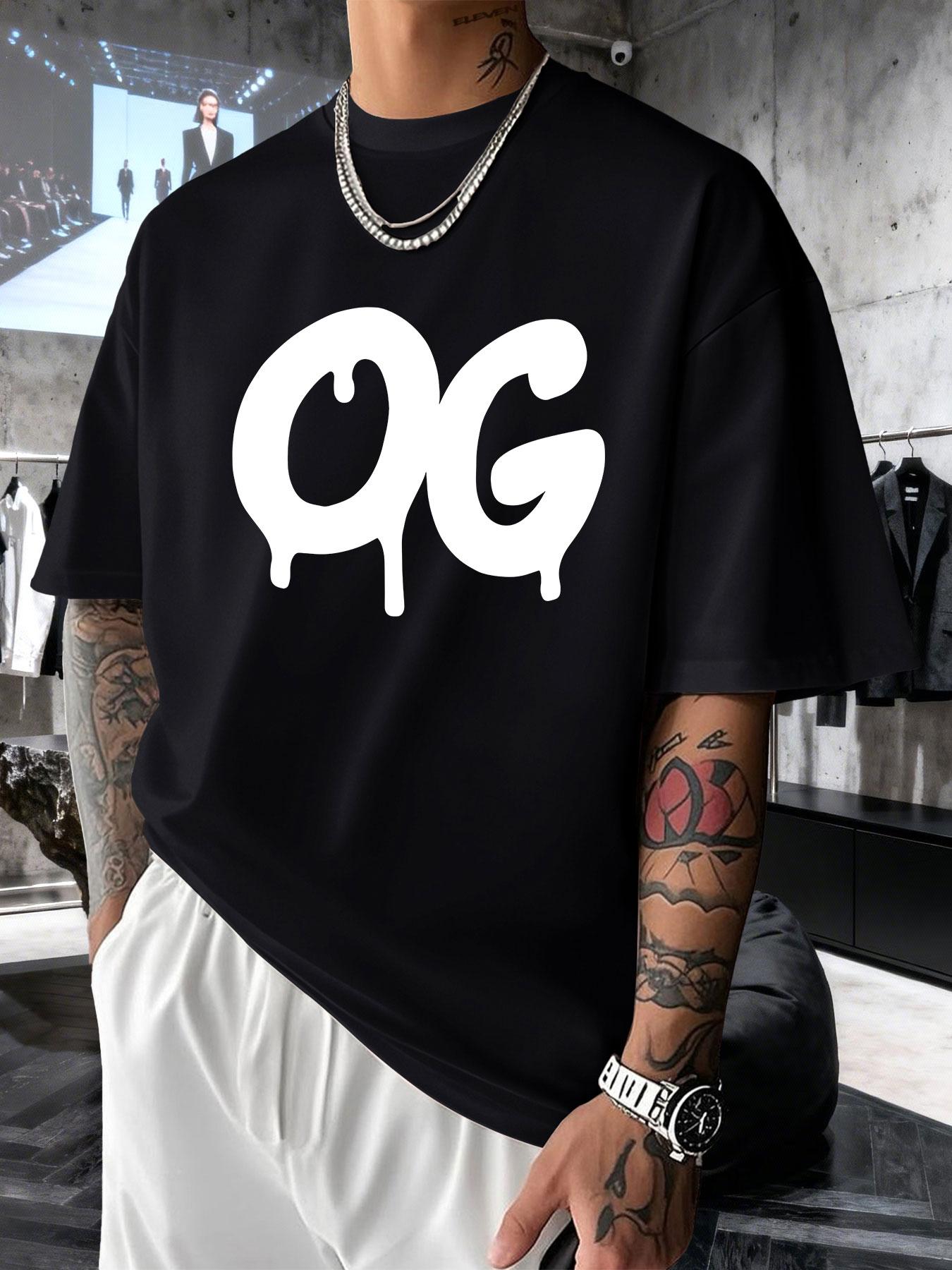 Men's Short Sleeve T-Shirt Summer Og Creative Graffiti Print, American Streetwear Original Gangster Loose Fit Long Top