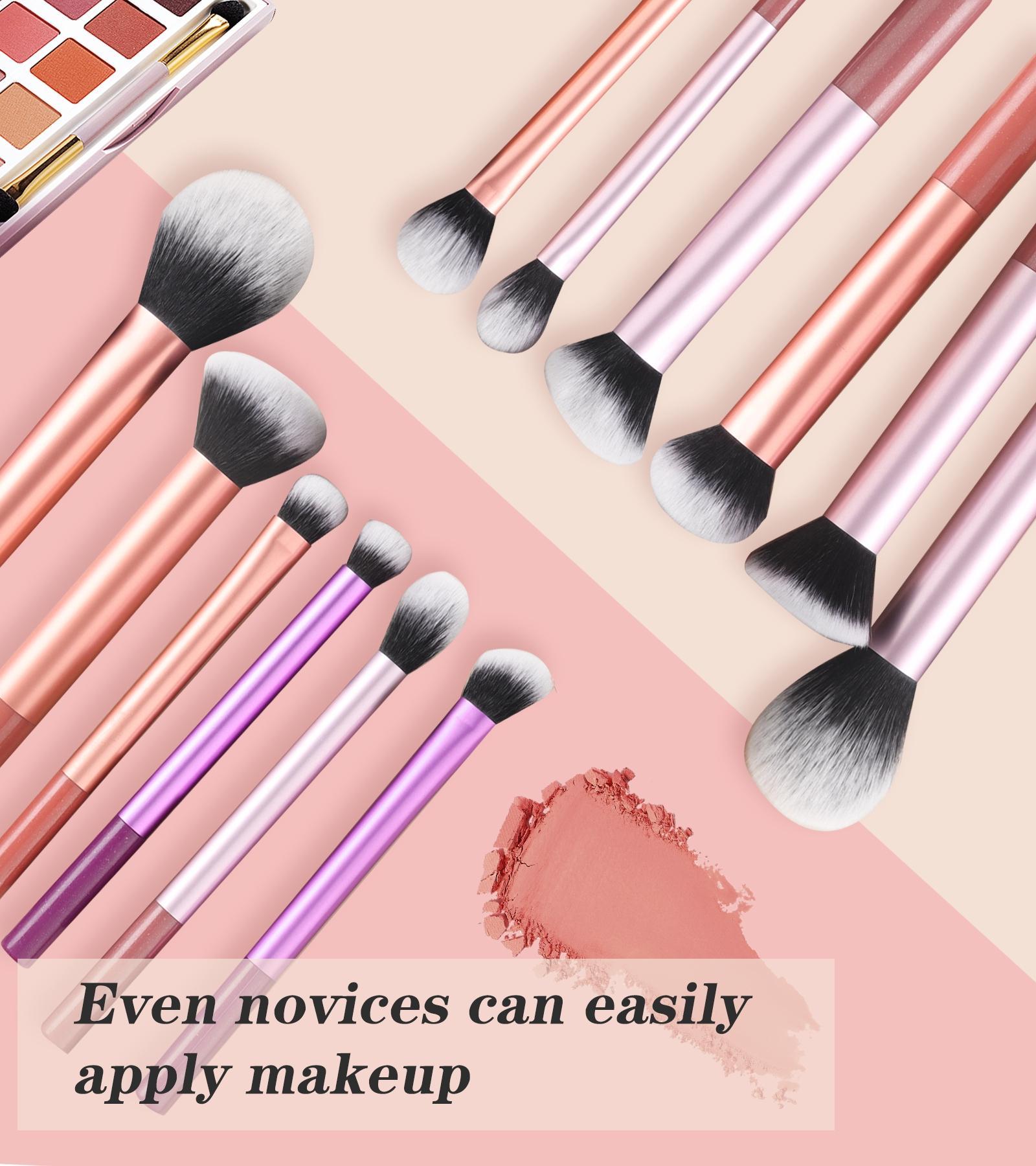 Professional Makeup Brush Set with 12 Brushes, 2 Beauty Sponges, 1 Powder Puff, Blush Brush, Loose Powder Brush, Artist Brush Set