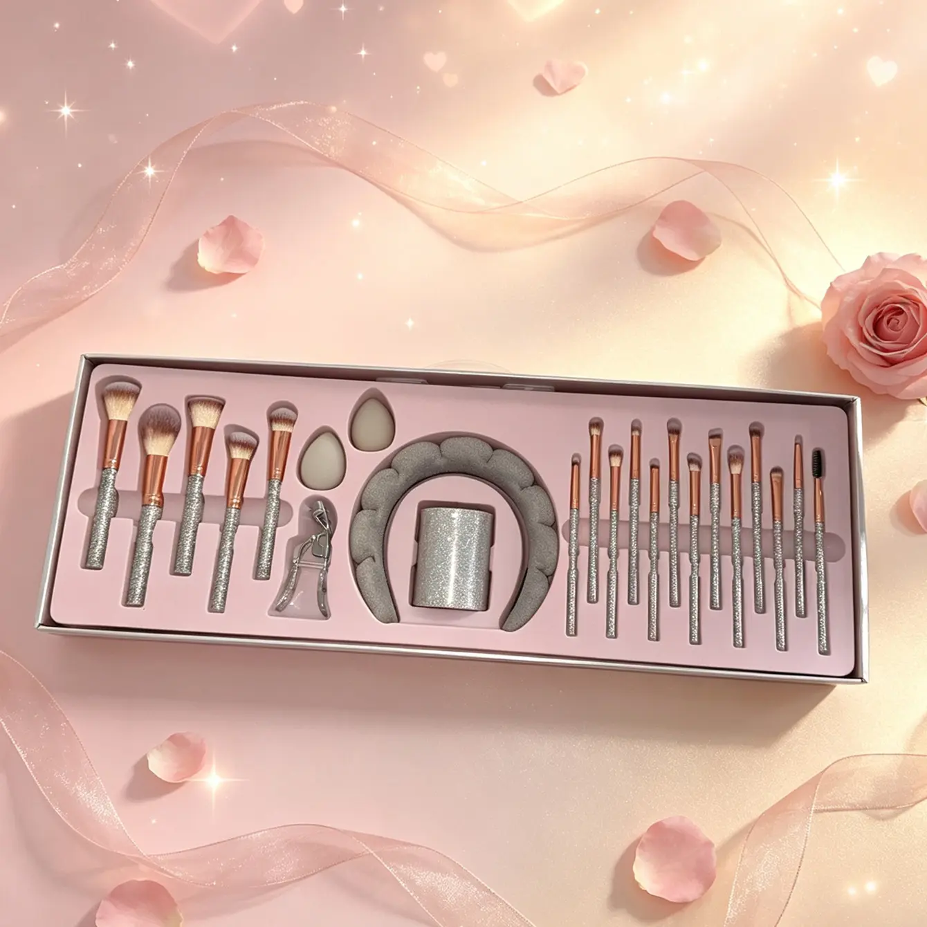 Best-selling 18-piece crystal glitter makeup brush gift set with diamond-encrusted brushes, blush brush, perfect for Qixi Festival gifts