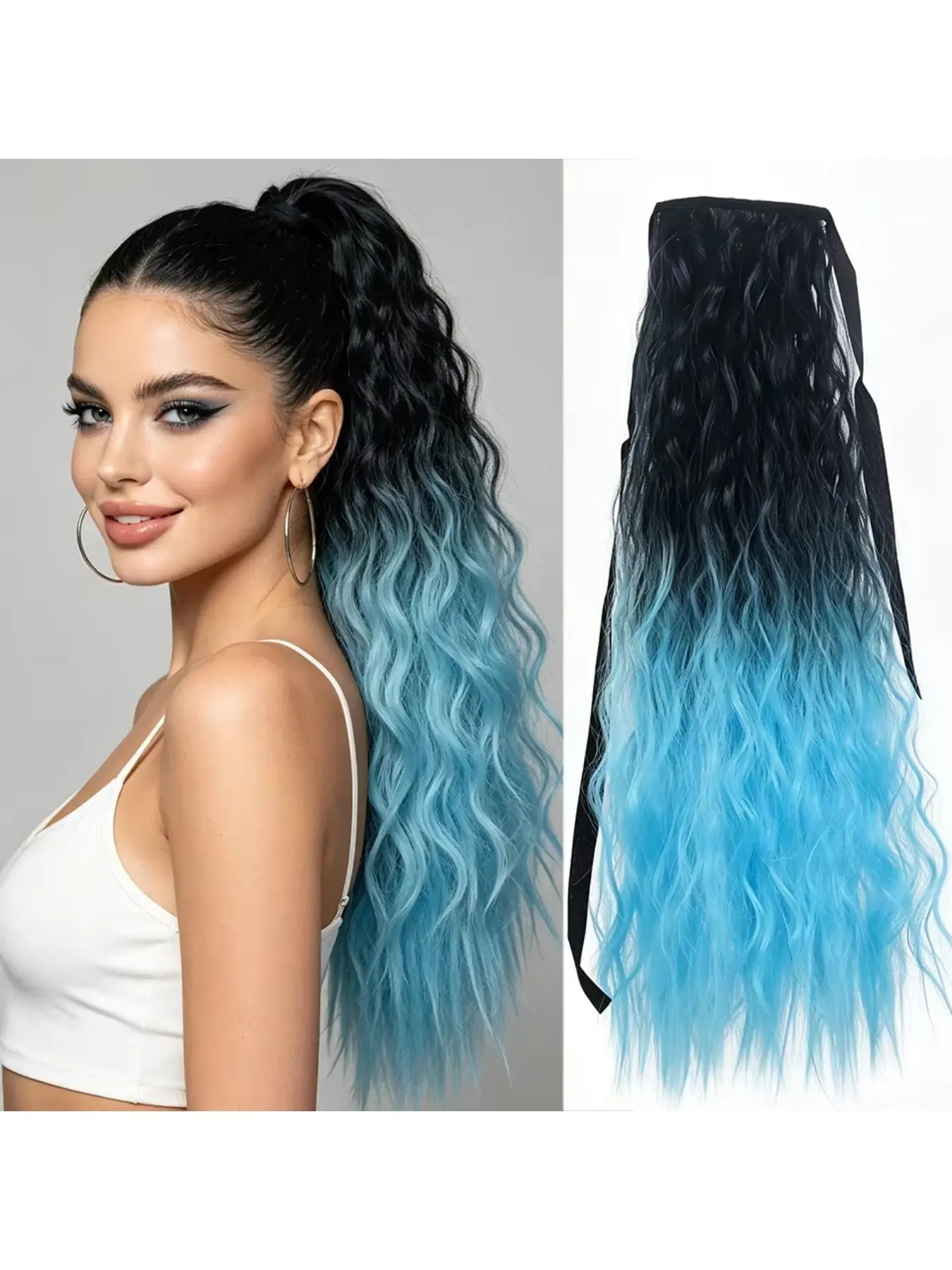 Ponytails with headbands, cornrow perms, and long, curly ponytails with ombre highlights—Curly Synthetic Wig, perfect for parties and festive occasions