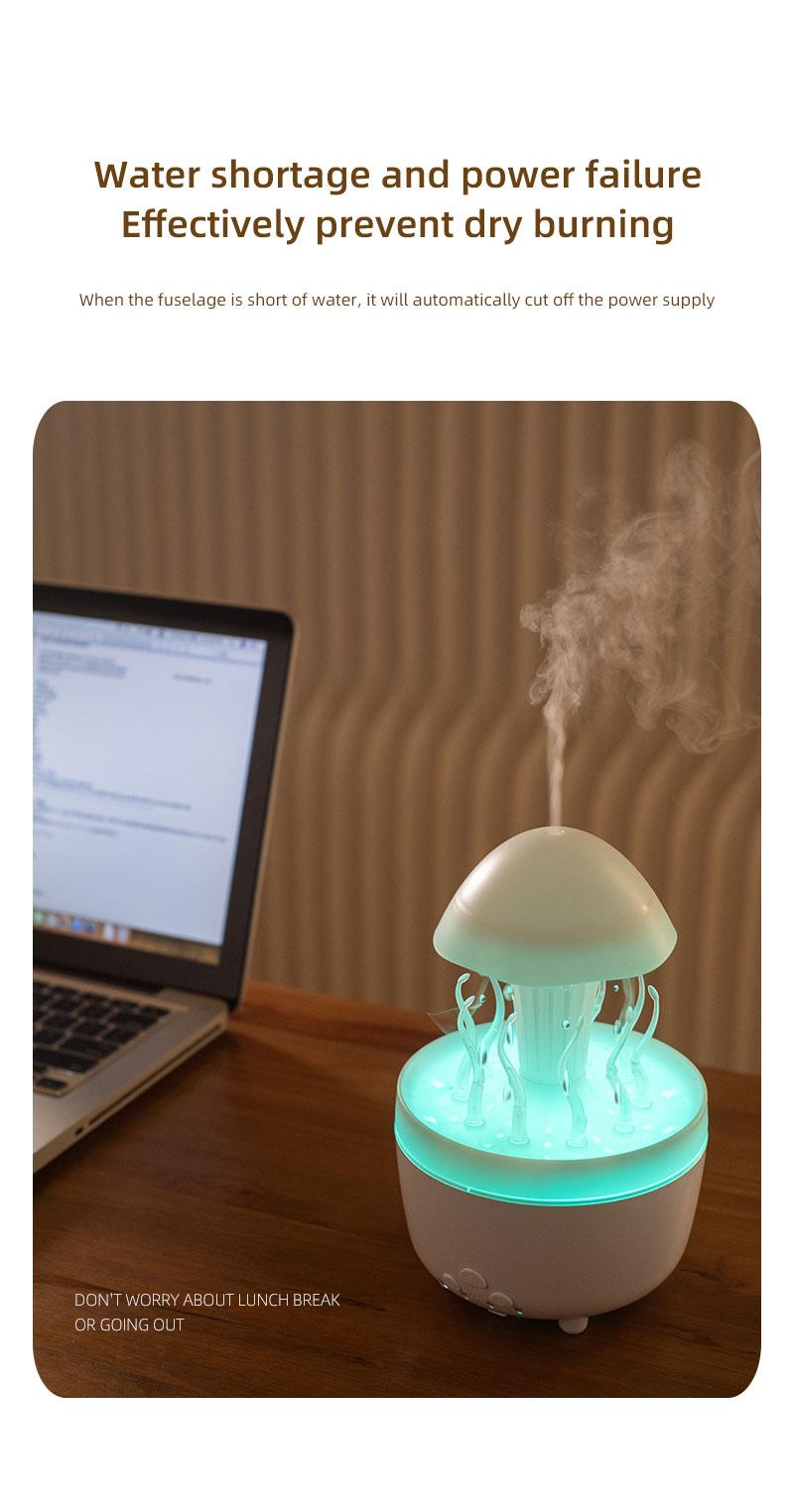 Rotating raindrop aromatherapy machine household colorful night light desktop mushroom water grass air humidifier with remote control diffuser