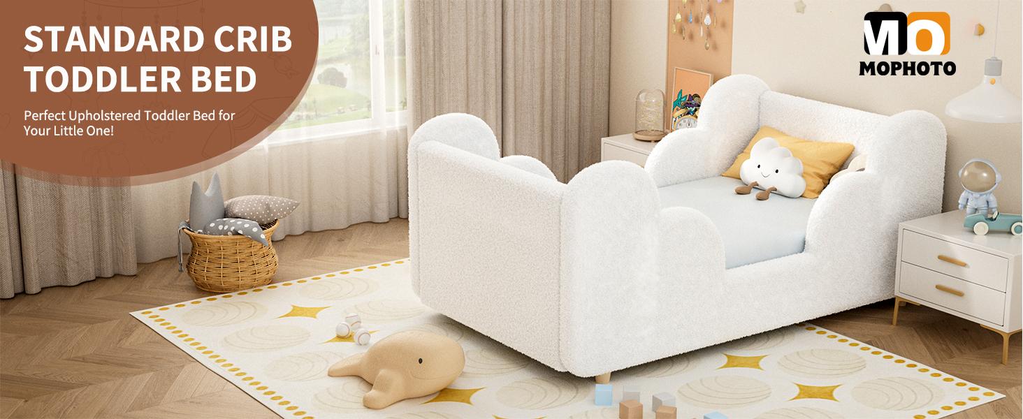 MOPHOTO Toddler Bed Toddler Floor Bed Frame with Rails & Headboard, Standard Crib Size Kids Beds for Ages 3-7 Years Girls and Boys, Montessori Floor Beds(No Mattress)