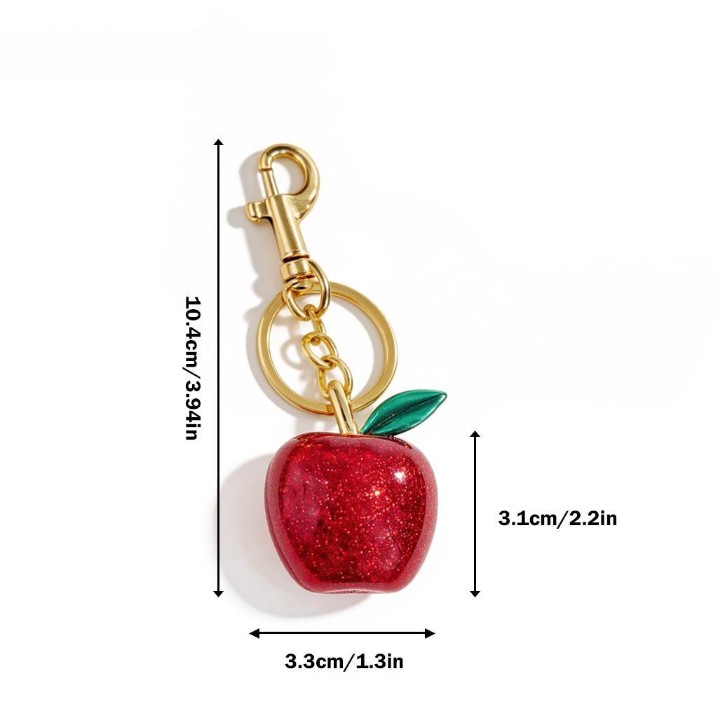 Red Apple Keychain Purse Charm, Cute Glitter Bag Accessory for Handbags, Ideal Birthday & Holiday Gift