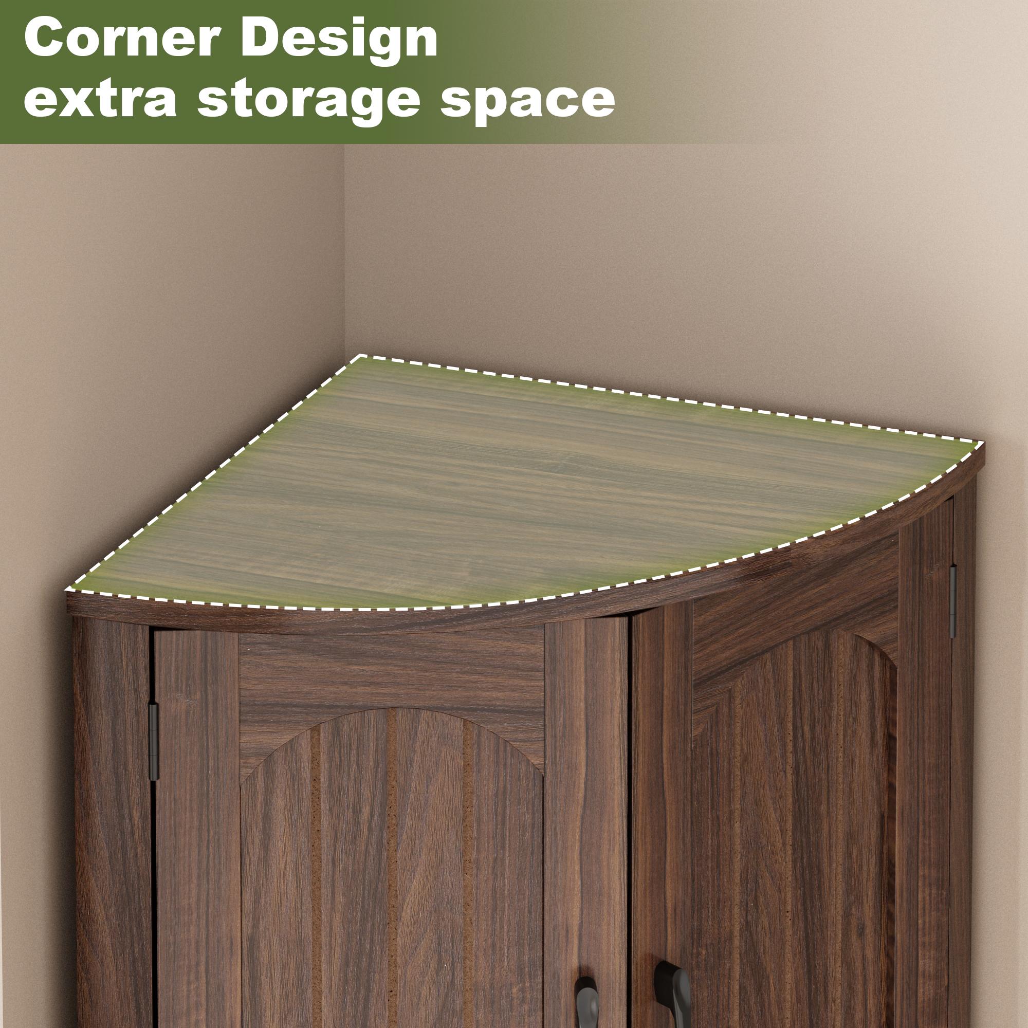 PieDle Furniture Tall Bohemian Rattan Corner Storage Cabinet - 4 Doors, 5 Shelves, 64.7" Height, Ideal for Living Room, Kitchen, Bathroom & Office Organization