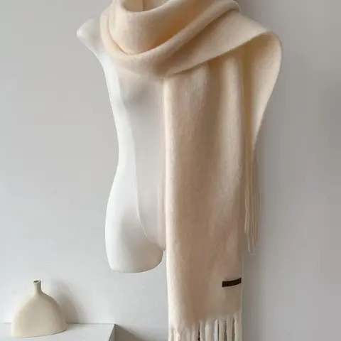 Solid Color Tassel Decor Wool Scarf, Casual Soft Warm Fringe Trim Shawl for Women & Men, Fashion Accessories for Daily Wear