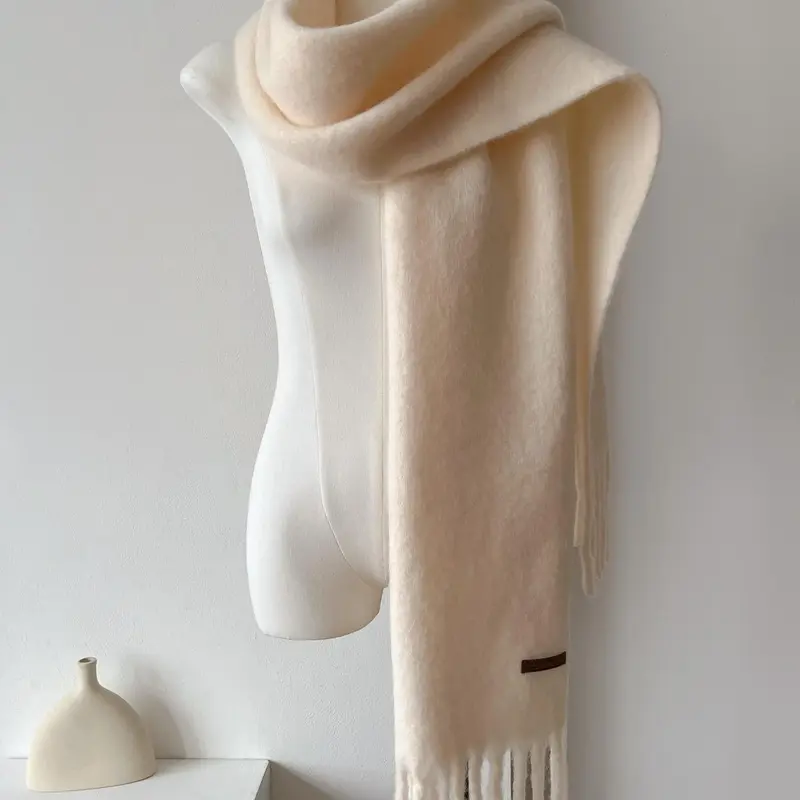 Solid Color Tassel Decor Wool Scarf, Casual Soft Warm Fringe Trim Shawl for Women & Men, Fashion Accessories for Daily Wear