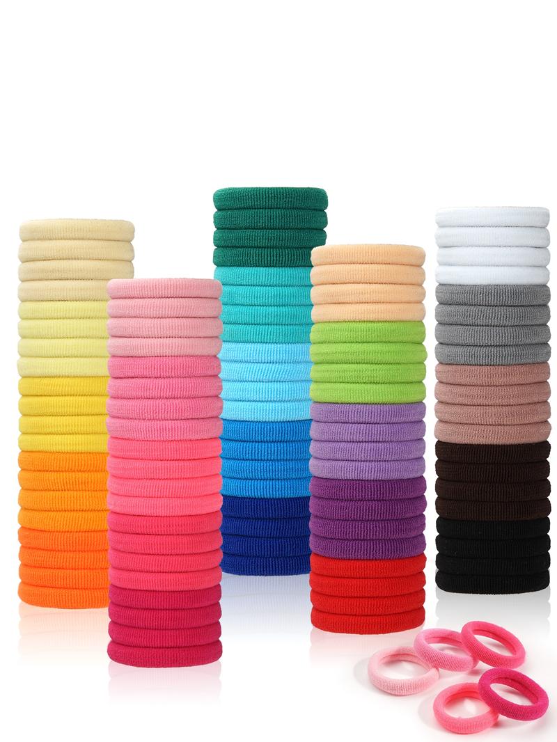 100pcs Mixed Color Kids Cute Simple Style Plain Color Hair Tie, Casual Trendy Elastic Hair Ties, Hair Accessories for Daily Use for Kids, Elastic Hair Accessory