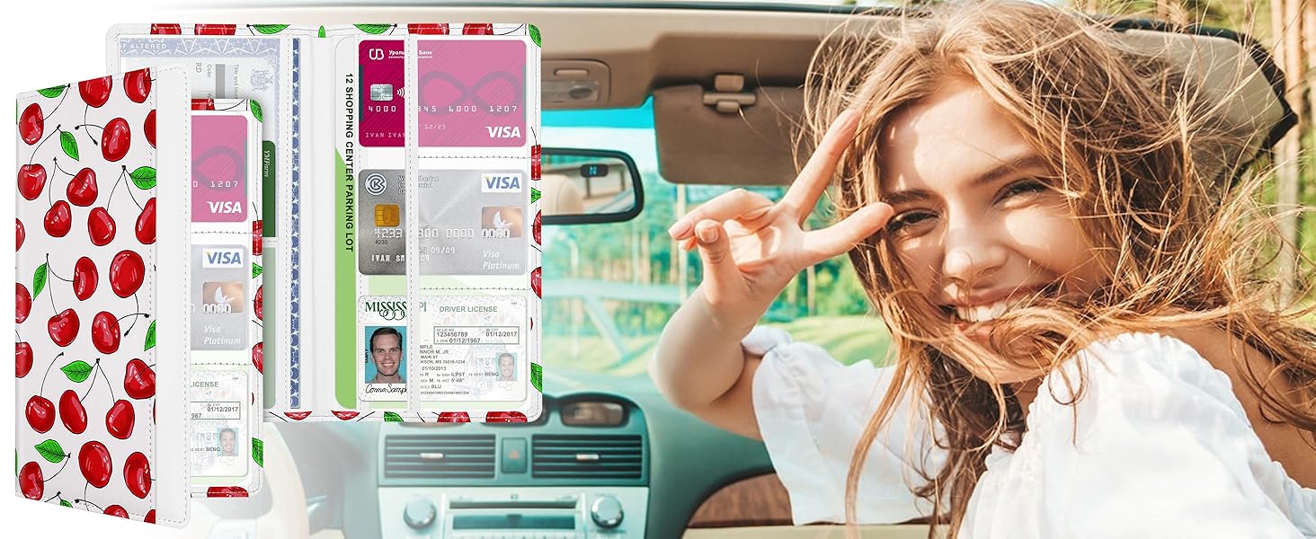 Car Registration and Insurance Holder, with Magnetic Closure for License, Cards and Documents, All Vehicle Needs and Car Accessories (Leopard-Black)