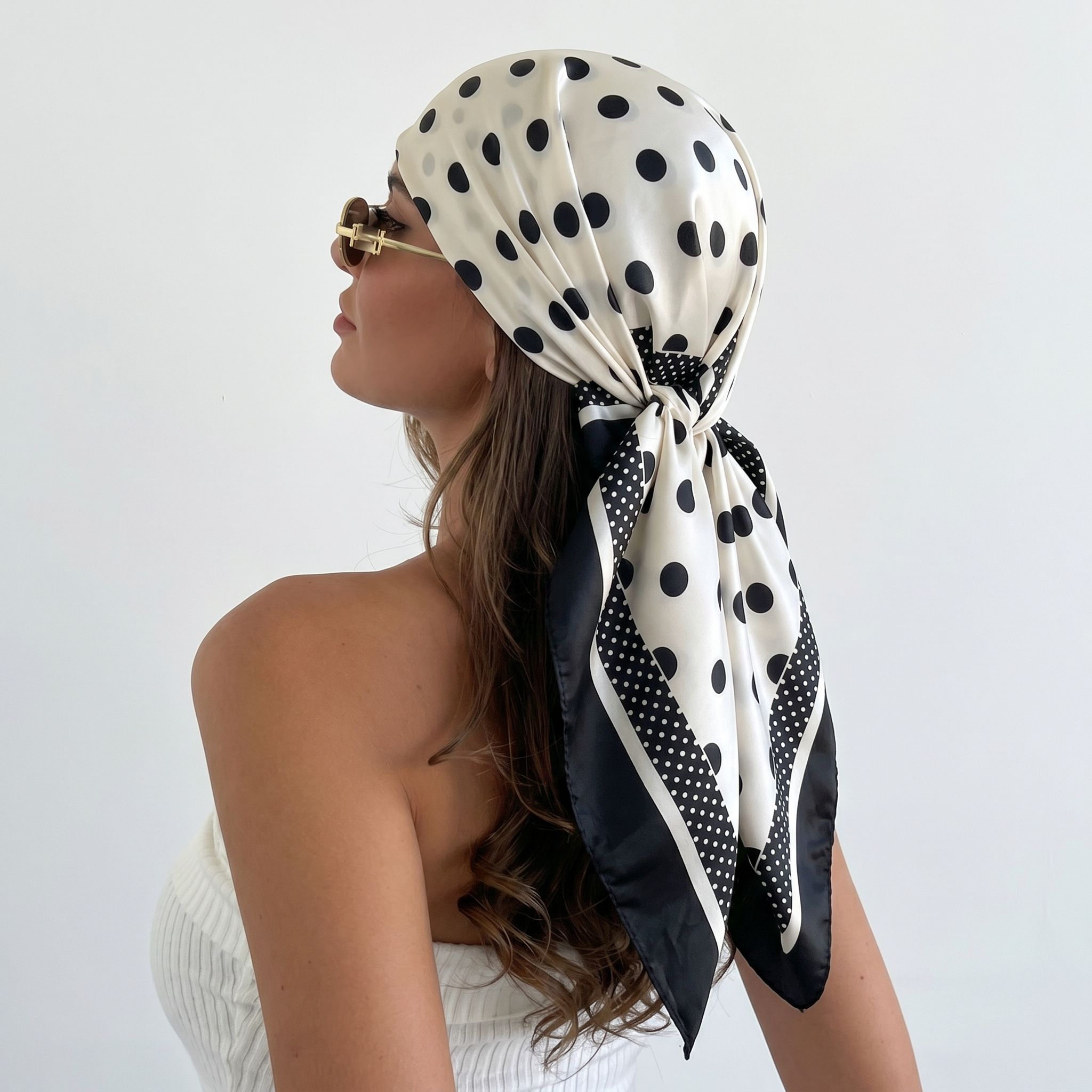 Women’s Polka Dot Print Satin Versatile Headscarf, Fitted Design for All Seasons, Ideal for Hair Wrapping & Styling