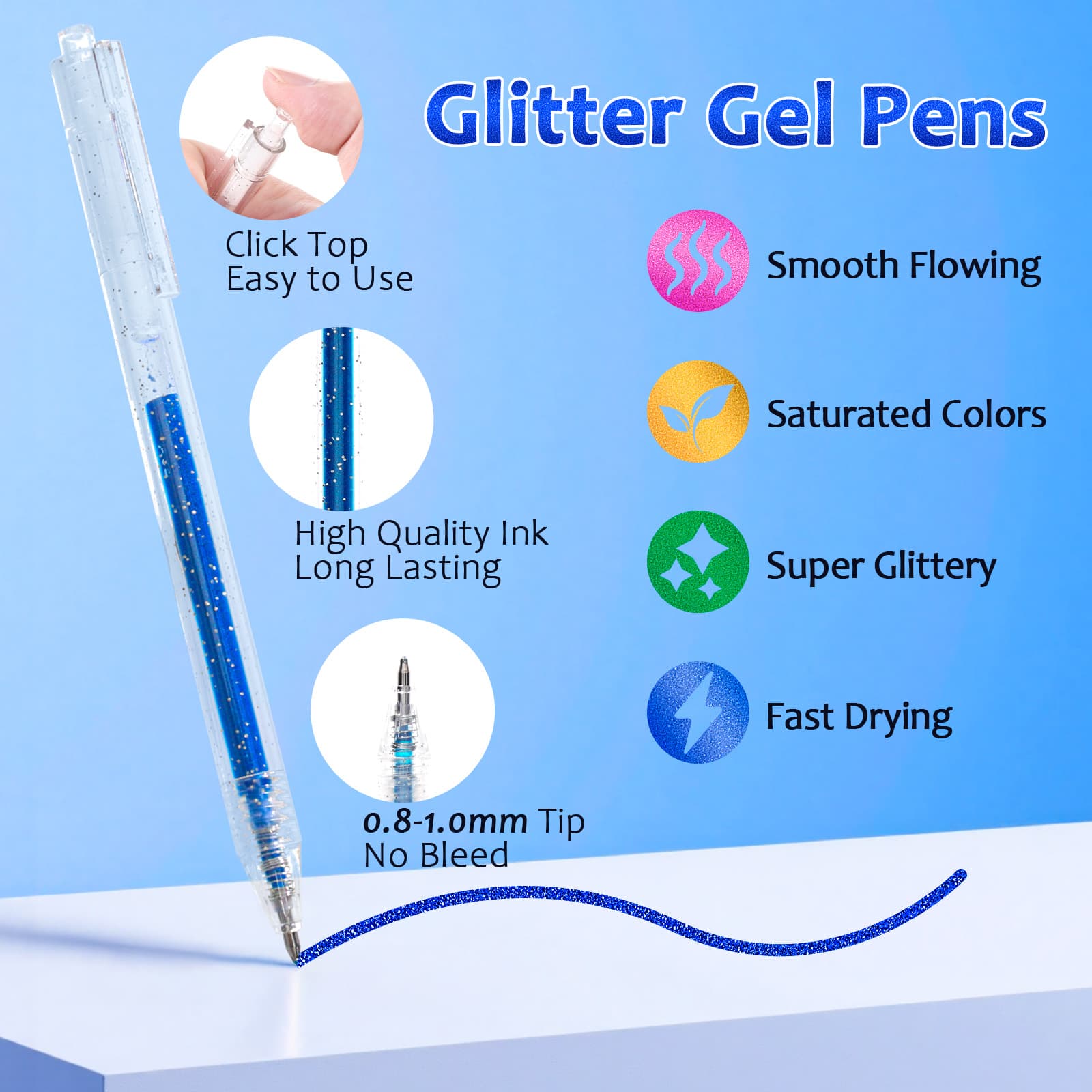 Glitter Gel Pens,18 Vibrant Colors Sparkle Gel Pen, Retractable Metallic Shimmer Pens for Adults Coloring Note Taking and Journaling - LET'S RESIN