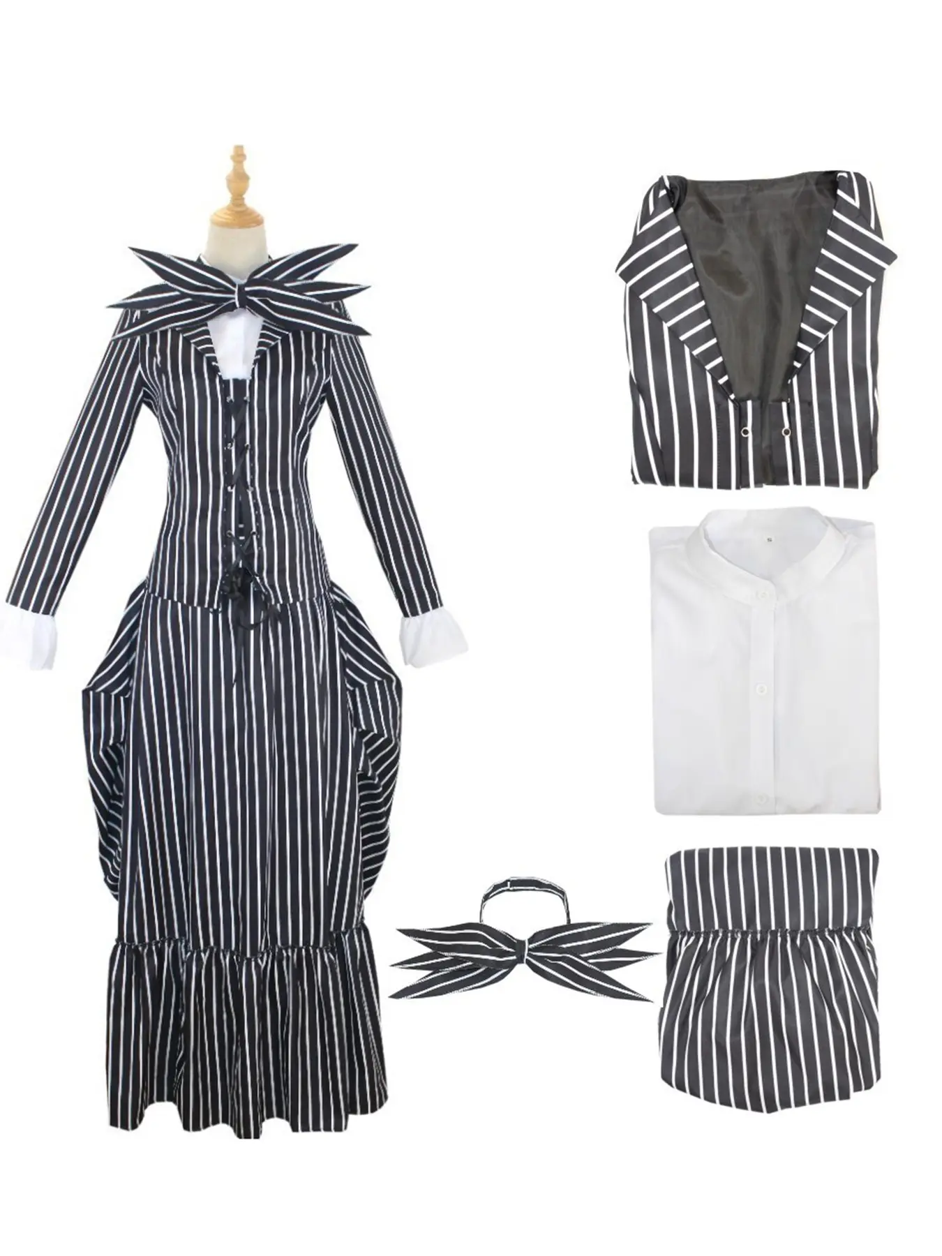 Halloween Costume Christmas Night Nightmare Sally Cosplay Dress, Slim-Fitting Solid Pattern, All Seasons Unlined Set