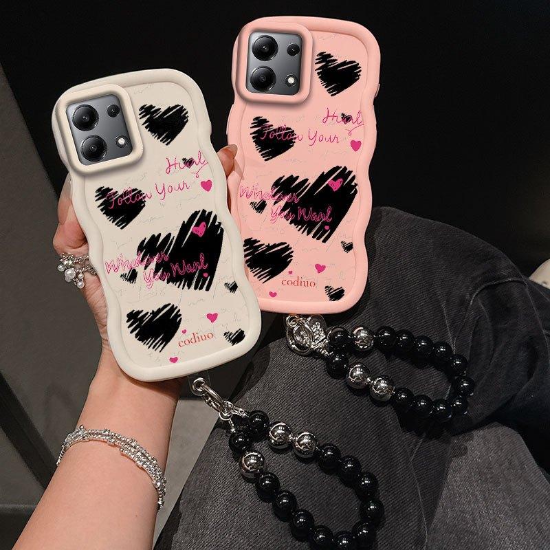 1 Piece Pink words and lines love Protection Suitable For Poco M6 Pro 4G M6 Pro 4G Flexible Phone Case Cover Featuring Slim And Lanyard For Daily Use