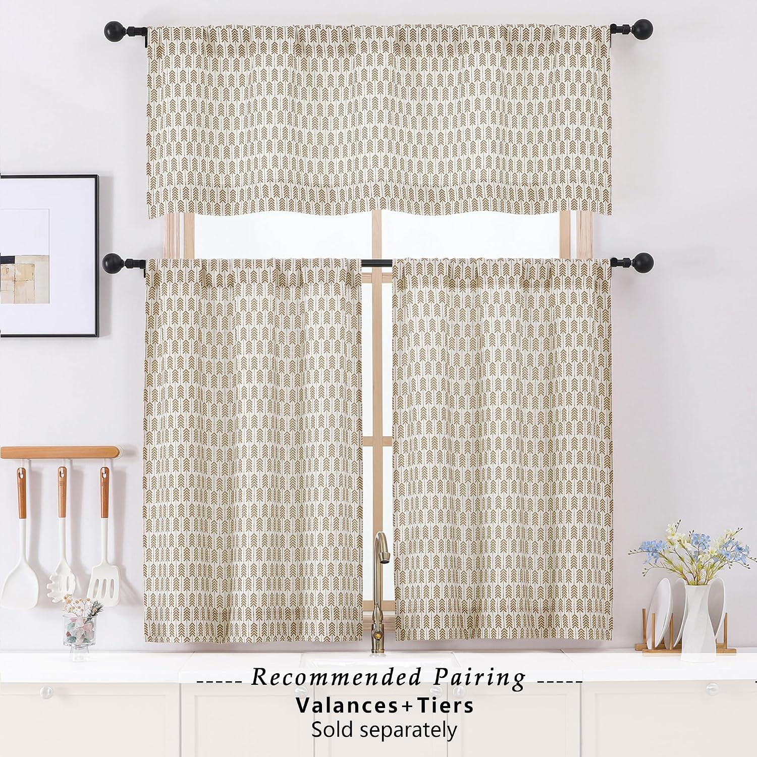 Valances for Windows - Light Filtering Faux Linen Small Valance Kitchen Curtains, Boho Rod Pocket Short Cafe Curtains for Bathroom Basement, 52Wx14L, 2PCS, Taupe