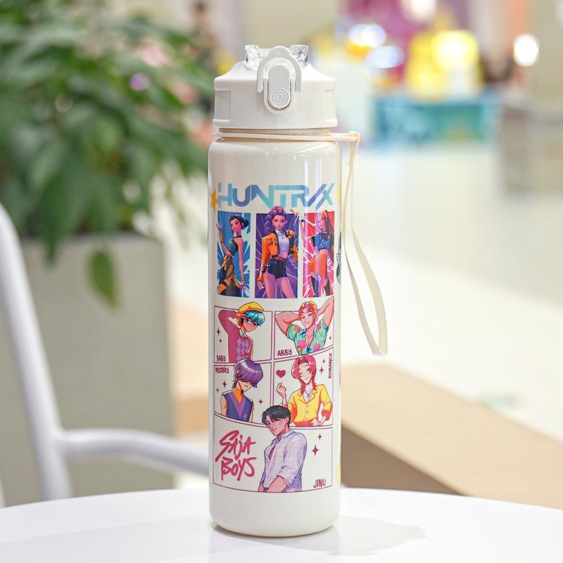 K-Pop Ghost Hunter Theme Totem Water Bottle, Reusable Hard Plastic with Lid and Straw, 700ml Eco-Friendly Alternative, Perfect for School and Travel