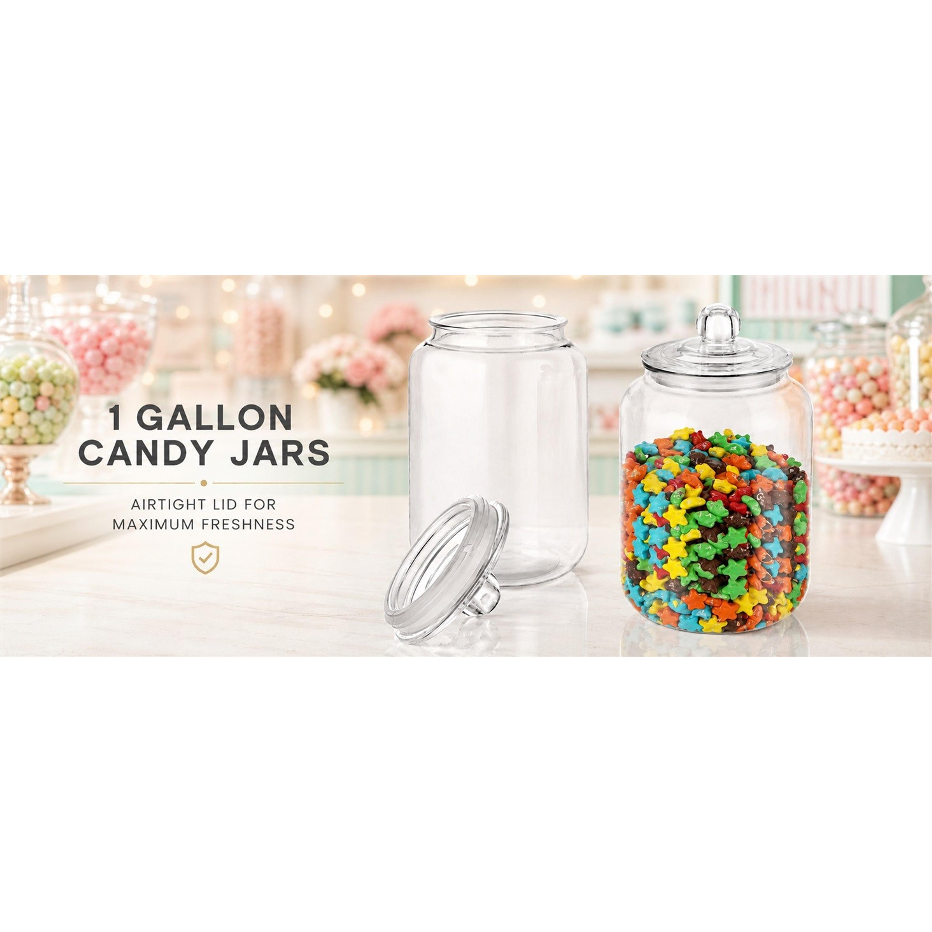 2 Pcs 1 Gallon Candy Jar Plastic Jars with Lids Decorative Cookie Jar Candy Buffet Containers Clear Airtight Food Storage Canister Home Decor Centerpiece Candy Cookies Storage （128oz）
