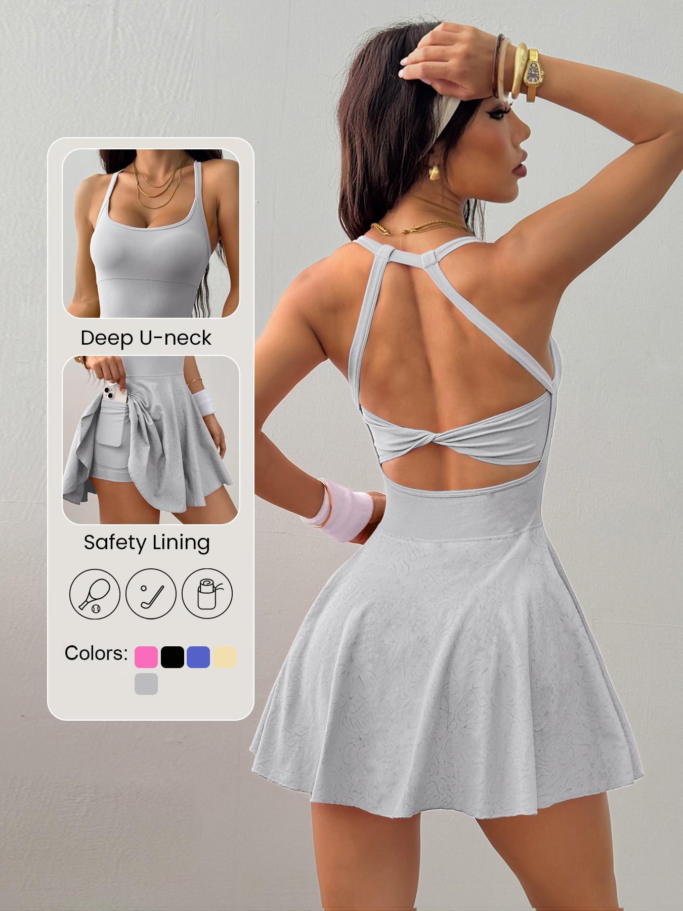 Keren Spring Summer New Arrival, Seamless Knot Back Workout Tennis Dress, Sporty One-Piece, High Elasticity, Breathable, Perfect for Sports & Daily Wear