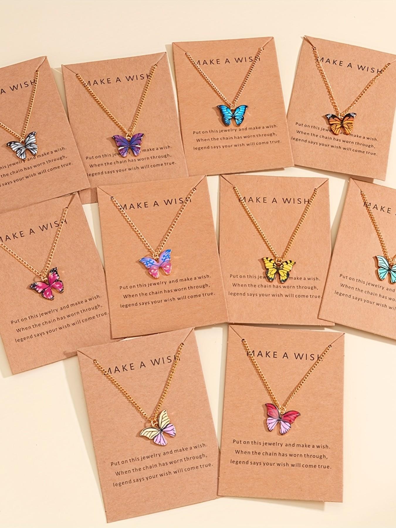 10-Piece Fashion Elegant Simple Colorful Butterfly Y2K Pendant Matching Necklaces Set, Unisex, Perfect for Vacation, Party, Date, Gift, Daily Wear