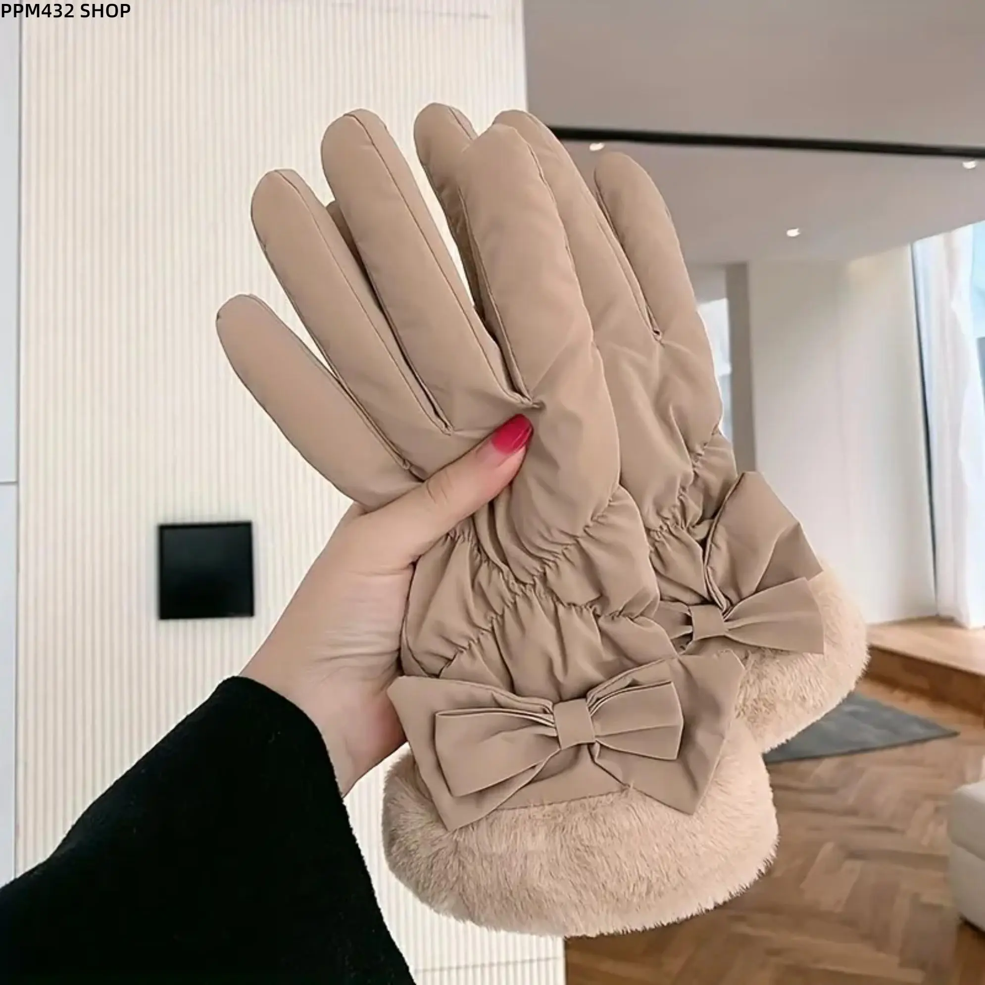 Women's Winter Warm Gloves with Bow Detail Thick Fleece Lined Touchscreen Gloves Soft Cozy Cold Weather Gloves for Cycling Outdoor Activities Travel Daily Wear