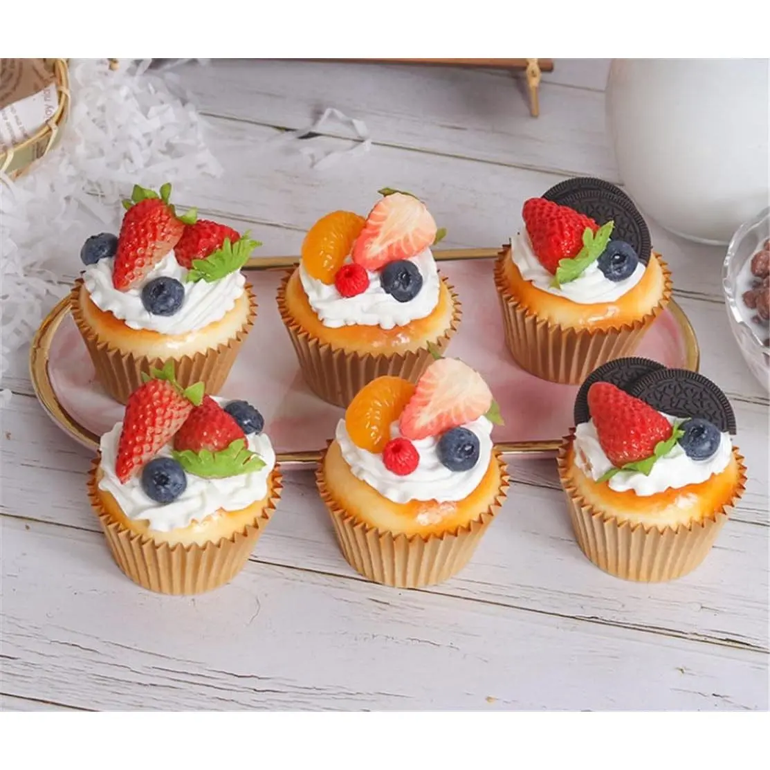 6PCS Artificial Cake Fake Simulation Realistic Cupcake Bread Dessert for Decoration Display Props