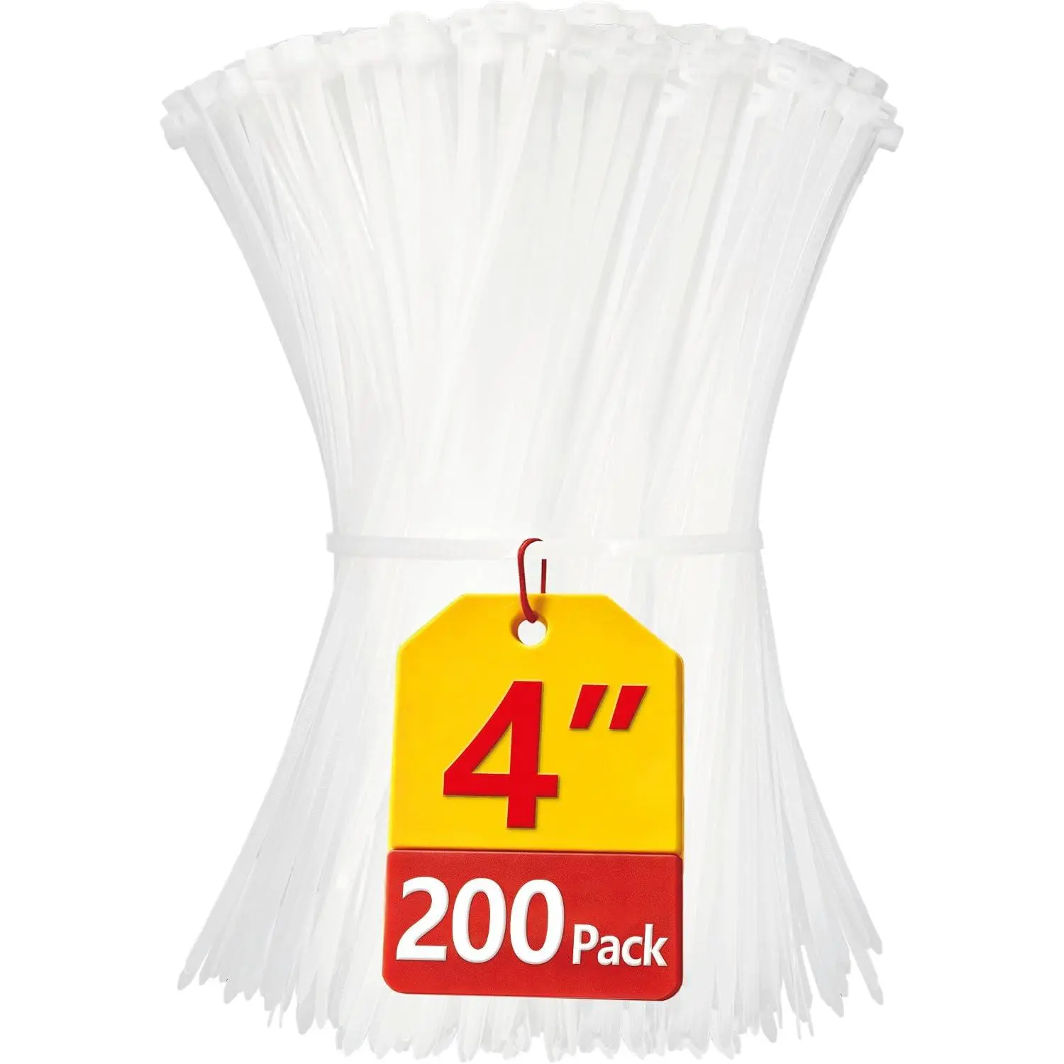 Small Zip Ties, White Zip Ties 4 inch, 200 Pack, Clear  ties with 18 lb Tensile Strength, Wire Ties, Zipties Clear,