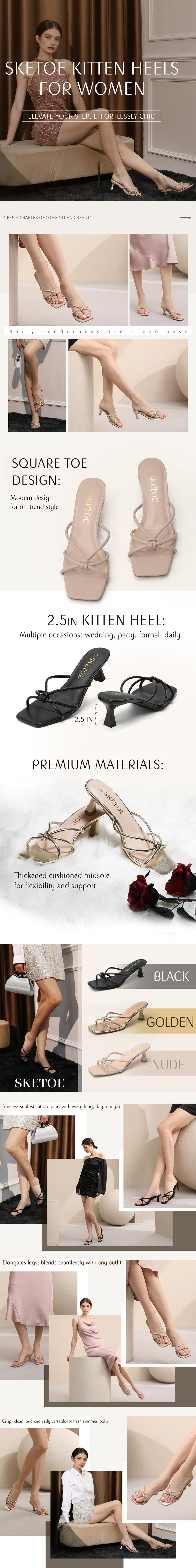 Women's Strappy Kitten Heels  Square Open Toe Sandals  Knotted Design Summer Fashion Party Dress Trendy Heels for Women 2025  Cute Small Heel Sandals for Women Comfortable 2.5 Inch Heels Sandals