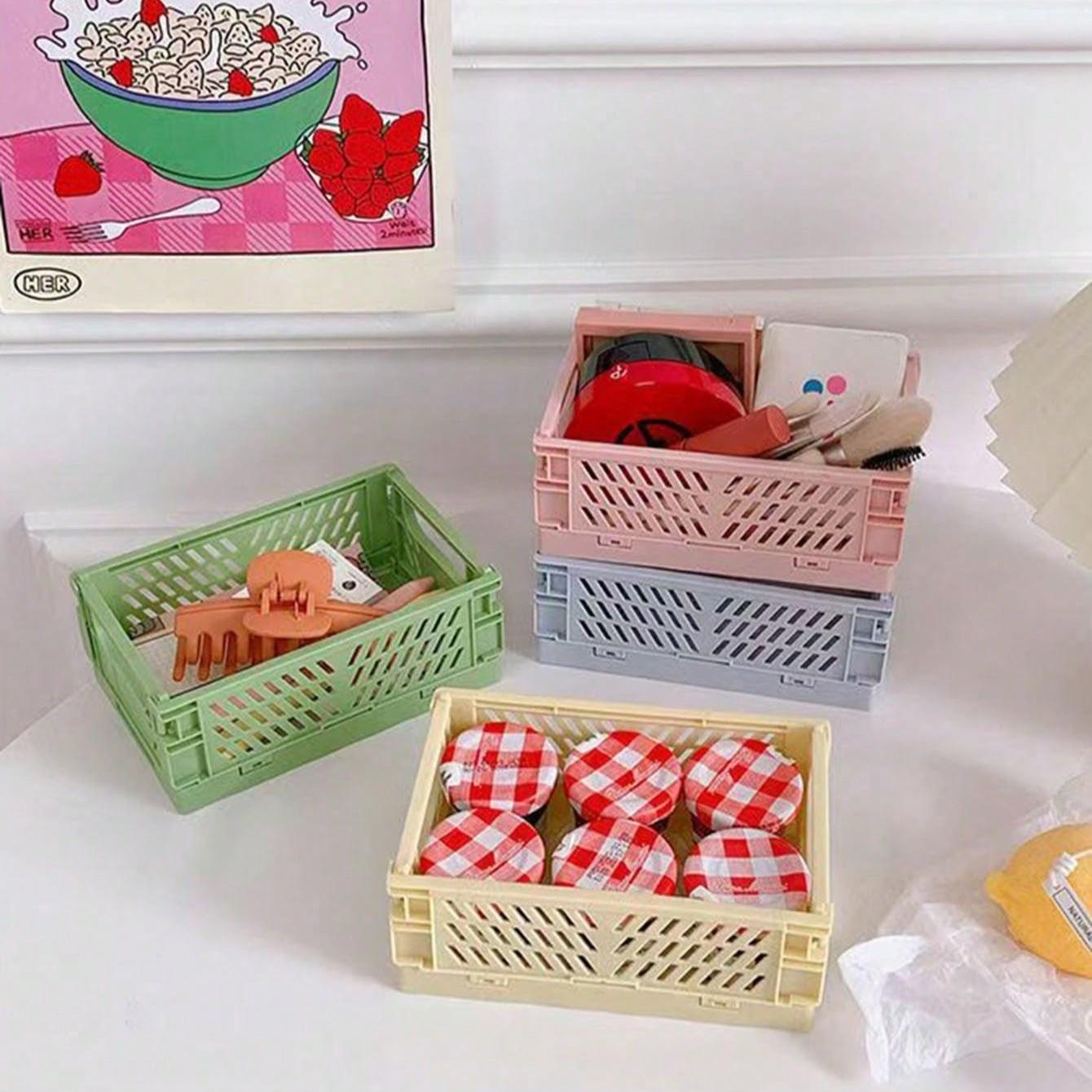 Folding Storage Basket, Collapsible Desktop Organizer, Ideal for Organizing Essentials & Cosmetics, Compact Design for Efficient Space Utilization