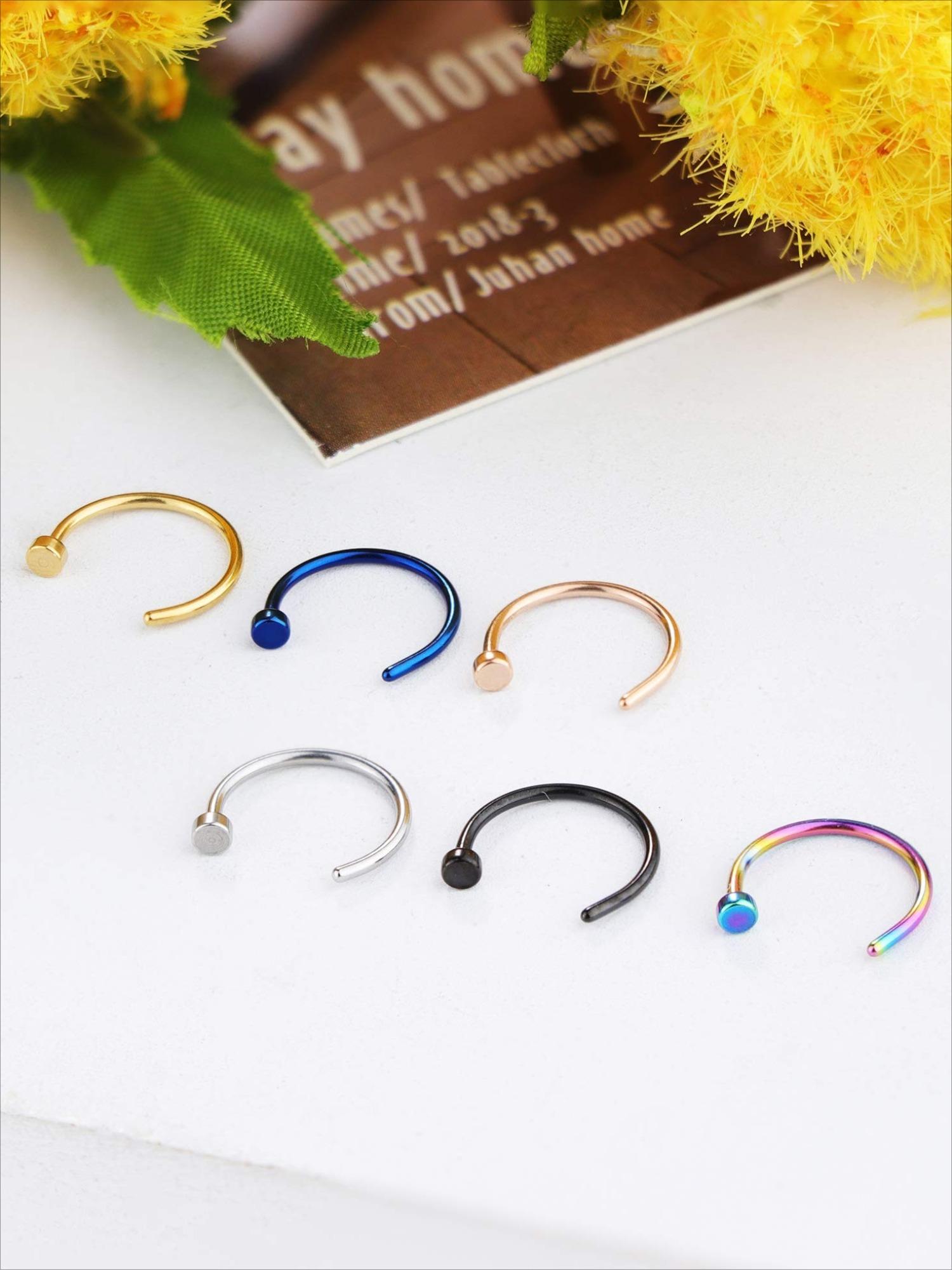 50 Pcs Colorful Classic Nose Piercing Set for Women Men Simple Fashionable Jewelry Options Assorted Collection Sparkling CZ Nose Studs Curved Nose Rings Discreet Clear Acrylic Retainers for Multiple Occasions Daily Wear Parties Vacations Formal Events