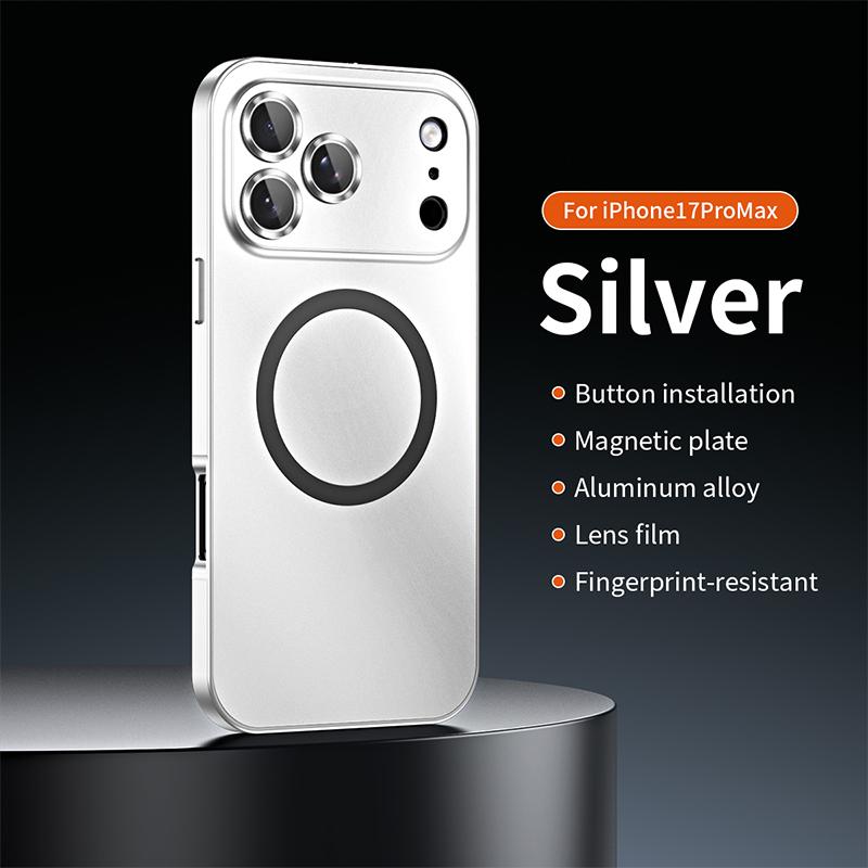 Metal frame with magnetic Magsafe snap design, made of alloy aluminum, specially designed for Apple/iPhone 17/16/15/14/13/12 Pro Max Plus, with shockproof function. Ultra-thin phone case, fully covers lens protection, compatible with wireless charging, an
