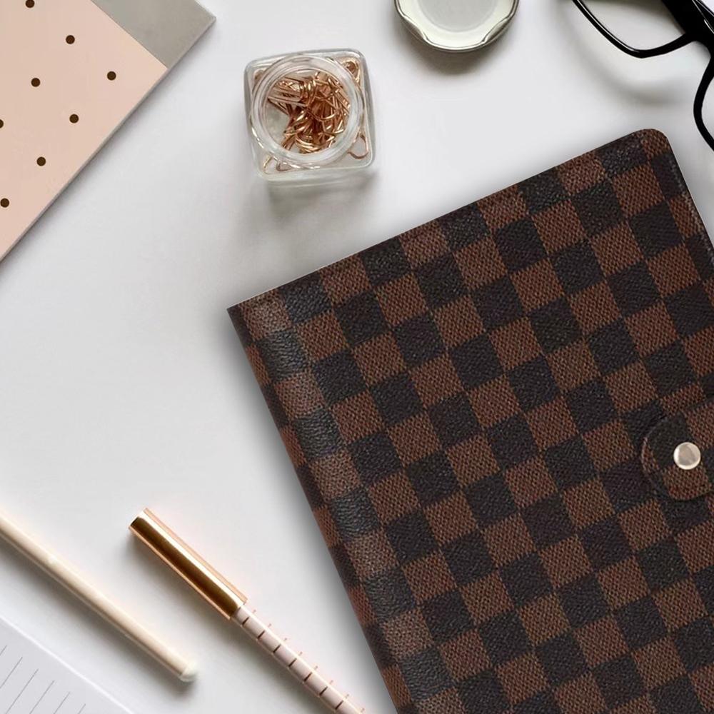 Premium PU Leather 3-Ring Binder Notebook, 208 Pages of Lined Refillable Paper, Checkered Pattern Hardcover Organizer for Professionals, Ideal for Meetings, Notes & Daily Planning