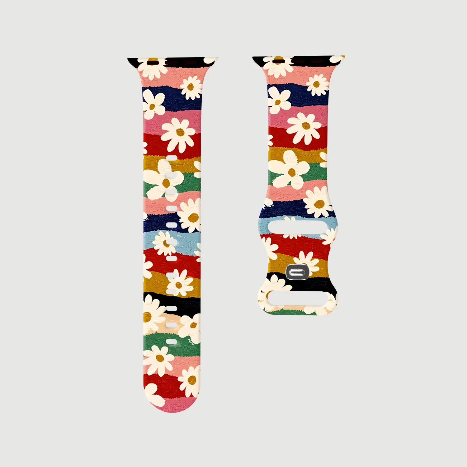 Colorful Daisy Print Silicone Band for Apple Watch, Soft Skin-Friendly, Fits Series 1-11 Ultra Se, 38-49mm, Sports & Daily Wear