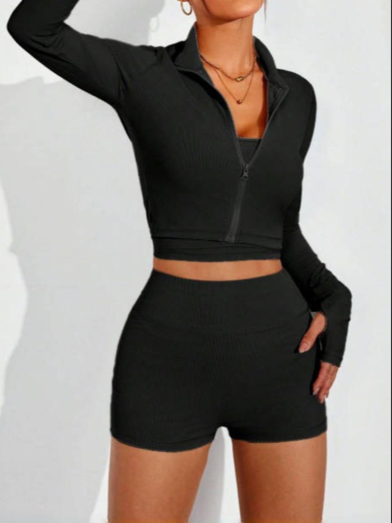 Women's Short Zipper Long Sleeve Top, Slim Fit Outdoor Running Sports Jacket, Casual Fashionable Women's Outerwear, Zip Up Jacket, Yoga Jacket Top