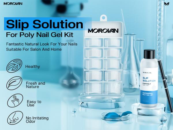MOROVAN 2.5oz 75ml Slip Solution Kit for Poly Gel - Nail Tech Equipment with Nail Froms Anti-Stick Gel Liquid with Dual-Ended Brush 100PCS Nail Forms for Beginner