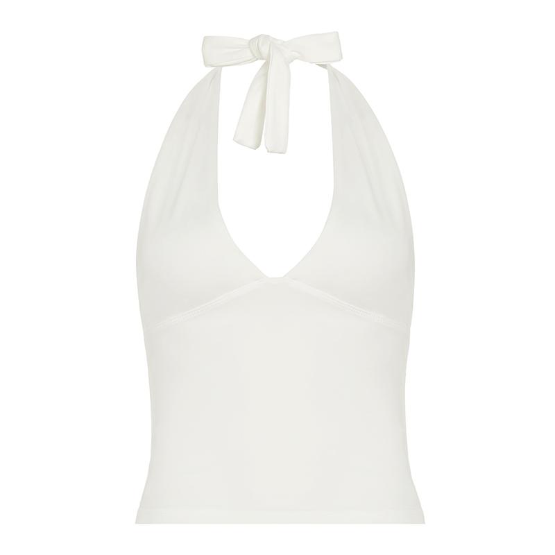 Women's Plain Halter Neck Top, Casual Fitted Sleeveless Top for Summer, Women's Clothing for Daily Wear