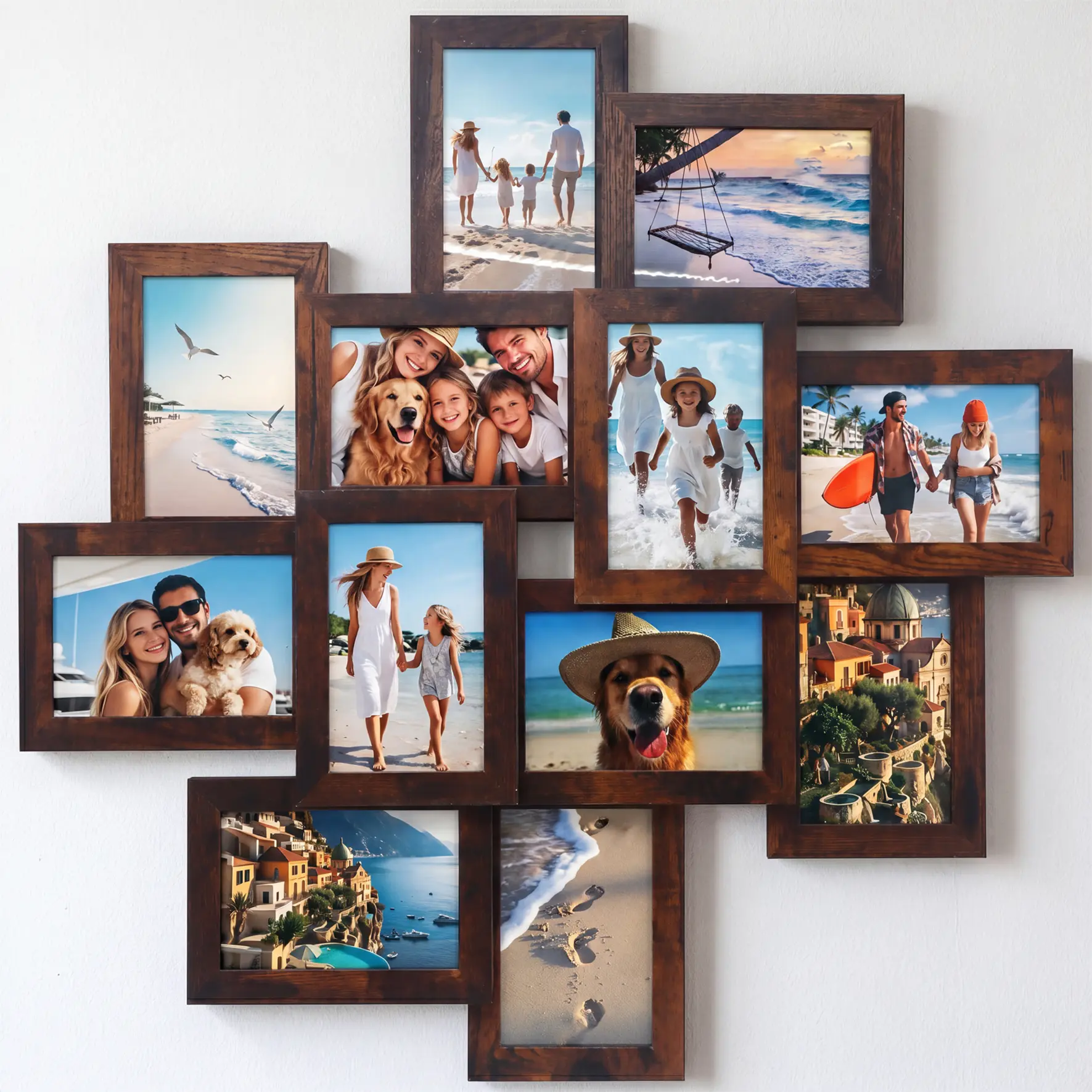 Black MDF 12-Opening 4x6 Diamond Grid Multi Photo Collage Frame with Glass Front, Hanging Wall Mount Home Decor Photo & Artwork Display