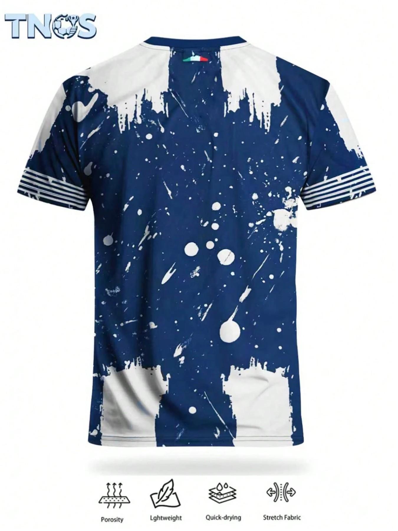 Men's World Cup 2026 Monterrey Style Soccer Jersey, Blue & Splatter Print, Short Sleeve, Casual Fitted, All Seasons
