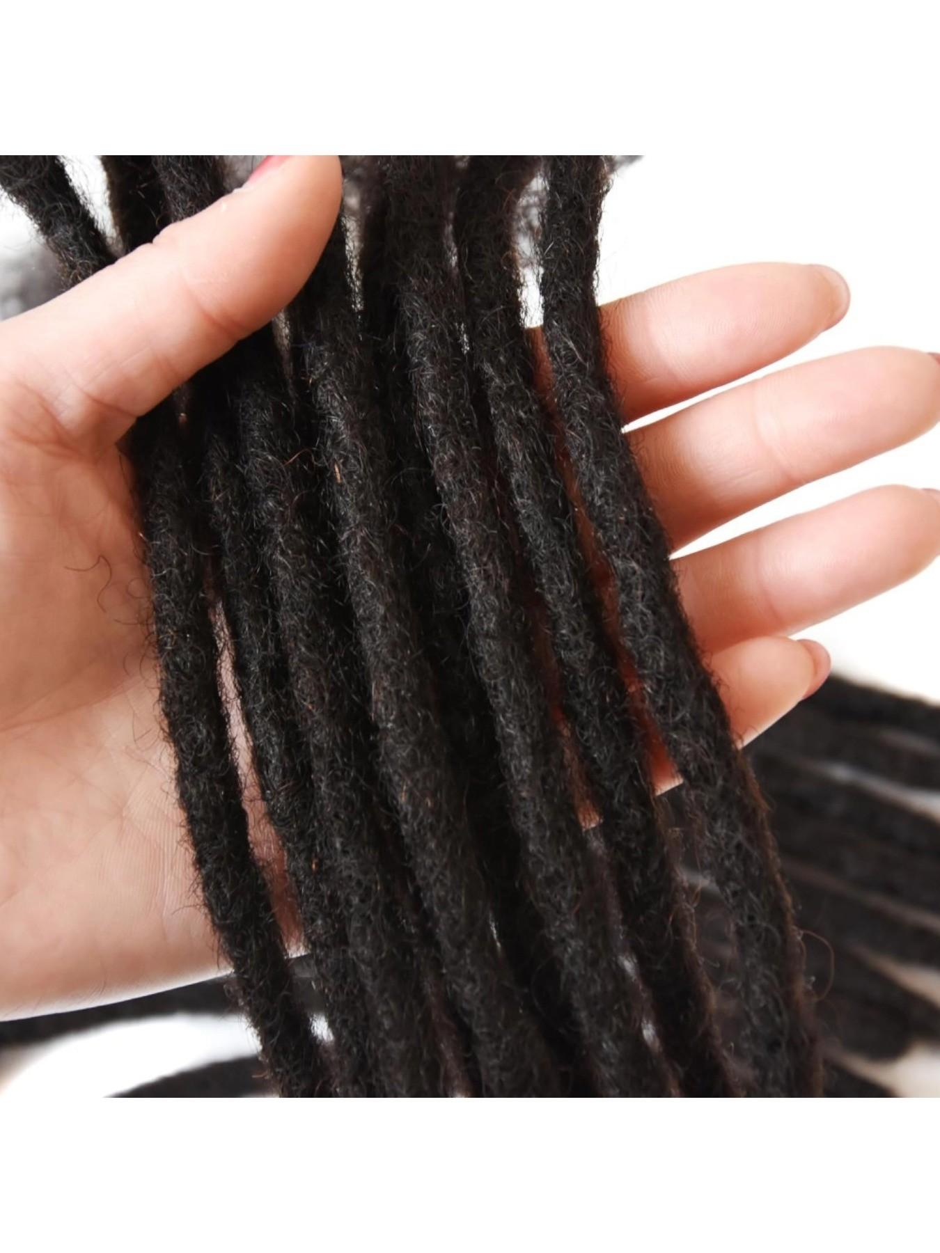 Interlocking Loc Extensions Human Hair for Women Men Full Handmade Permanent Dreads Locs, 0.6cm Width 100% Human Hair Dreadlock Extensions, Soft Human Hair Dreads Extensions, Natural Black (4-16 inch 10-100 Strands, 1B 0.6cm)